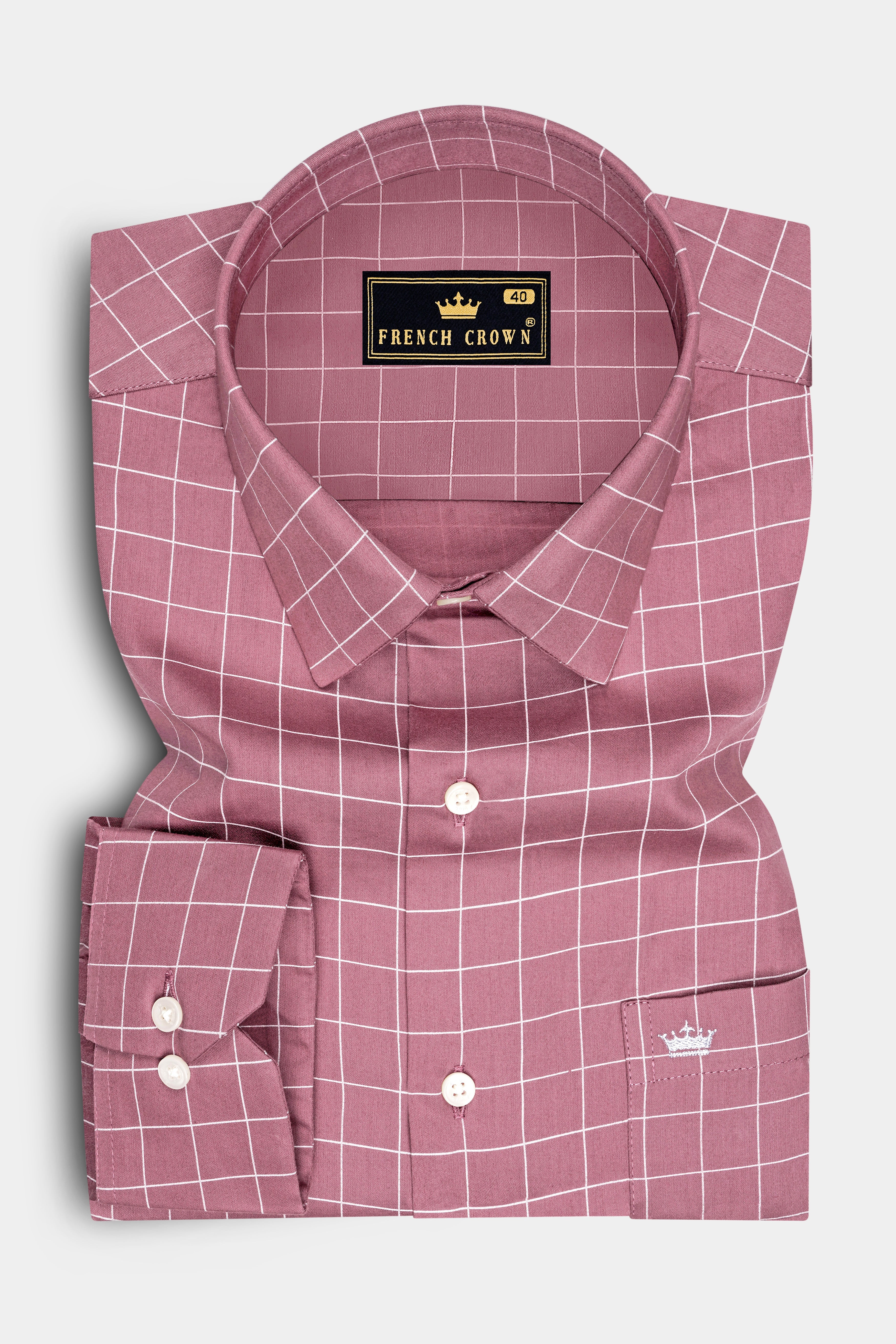 Crest-Brandy Rose Pink And Bright White Windowpane Subtle Sheen Super Soft Premium Cotton Dress Shirt