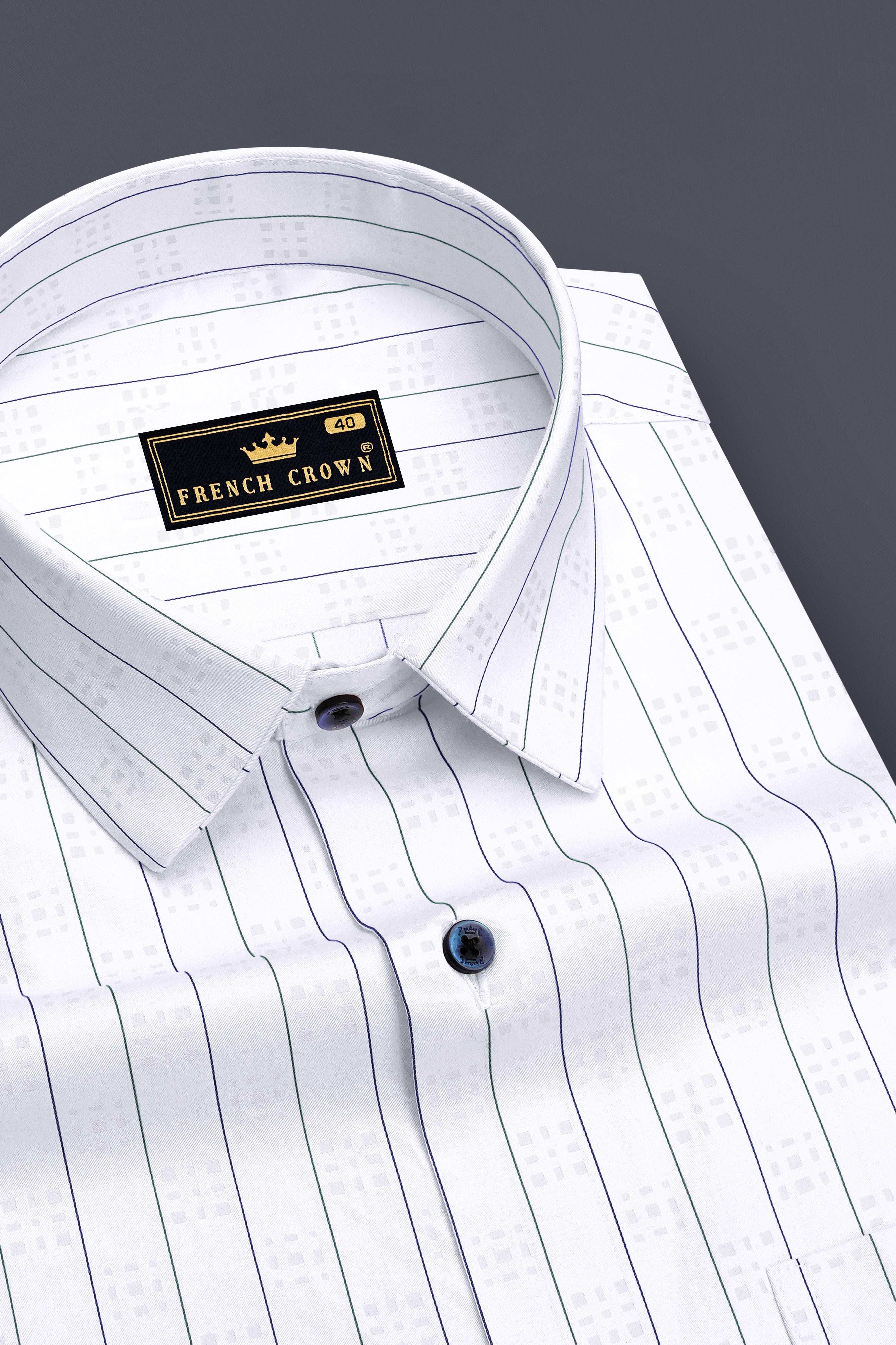 Lumine-Bright White Dobby Striped Premium Giza Cotton Dress Shirt