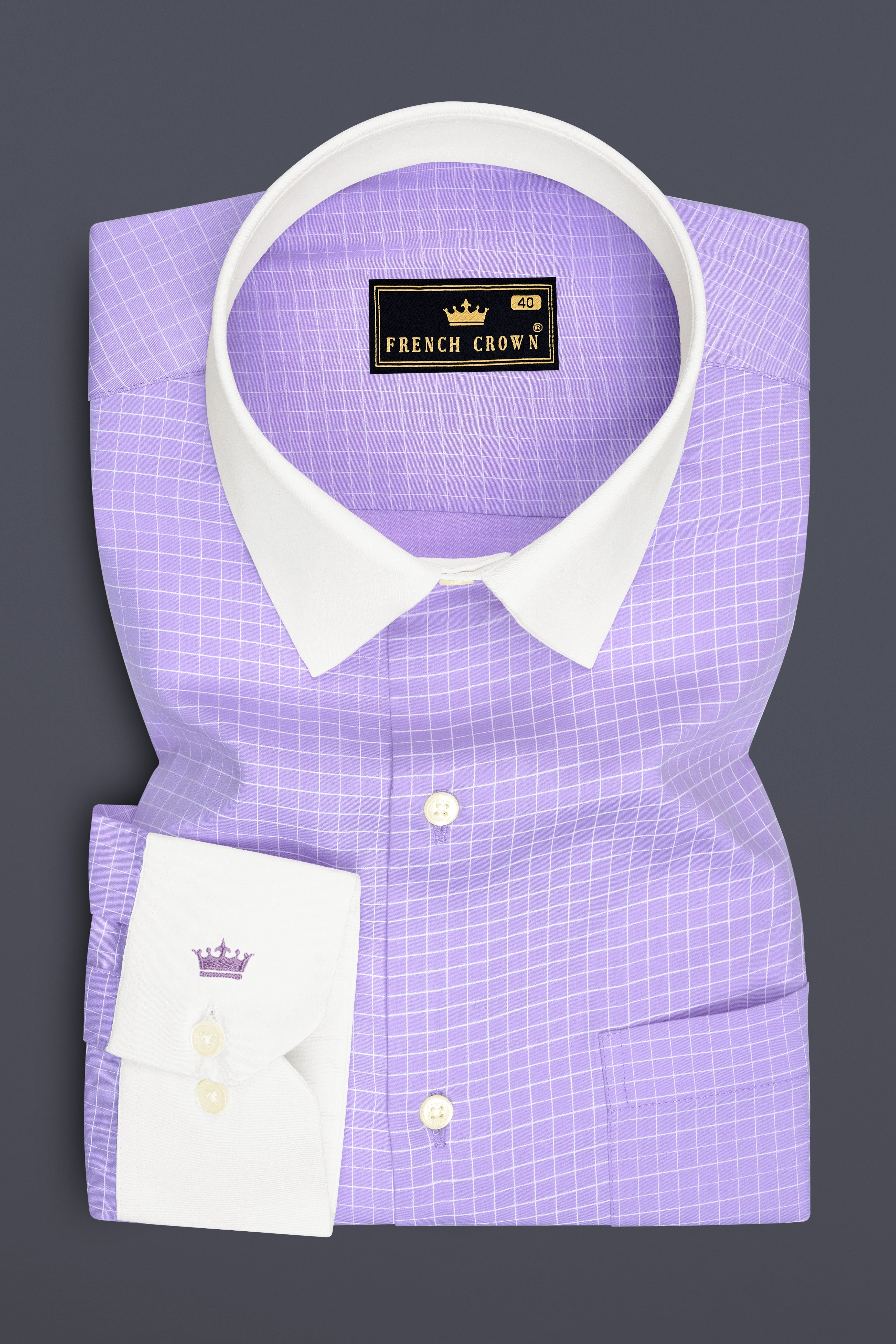 Prism-Prelude Purple And Bright White Plaid Subtle Sheen Super Soft Premium Cotton White Cuff Collar Casual Shirt