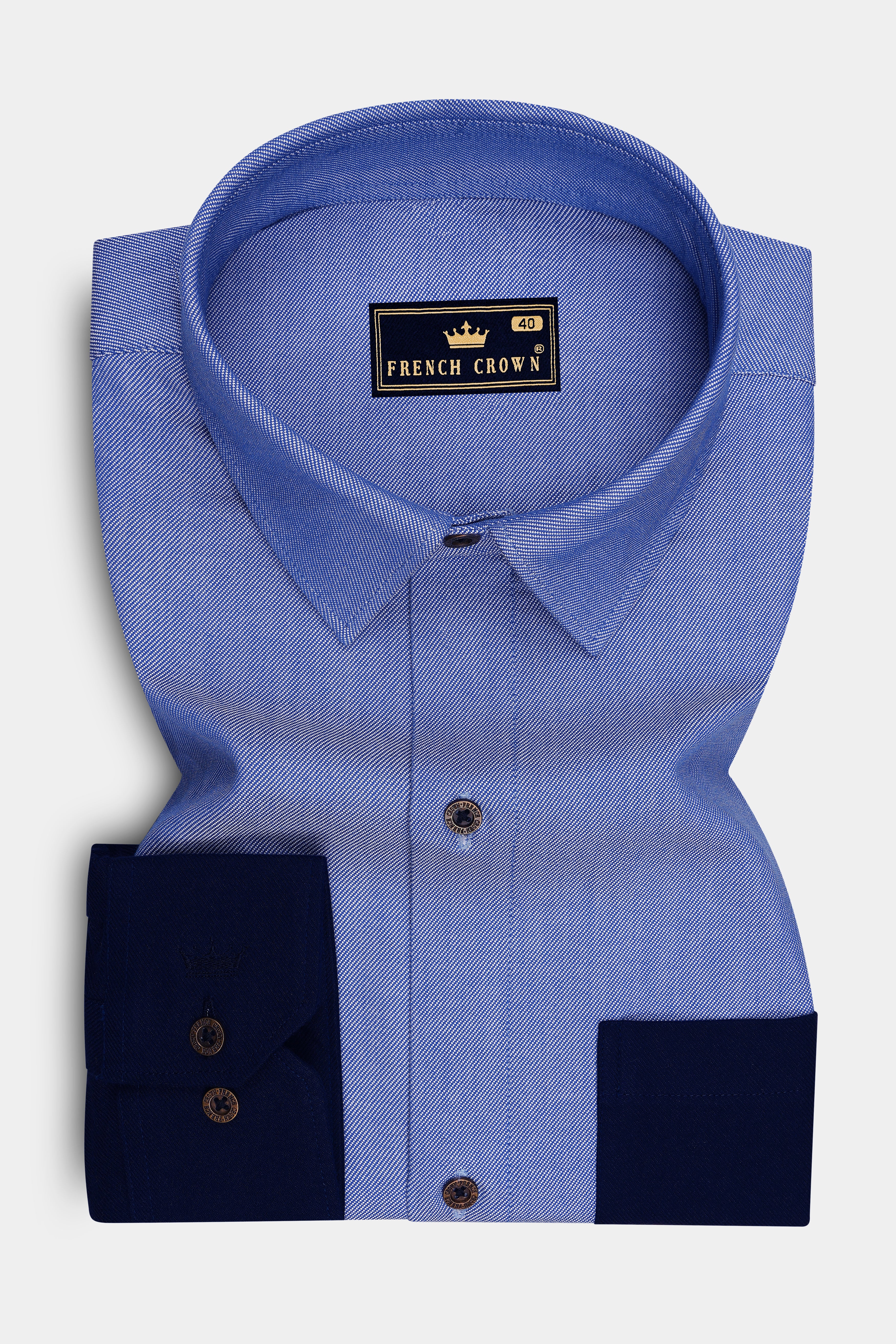 Noctis-Glaucous Blue And Midnight Navy Textured Oxford Premium Cotton Designer Casual Shirt