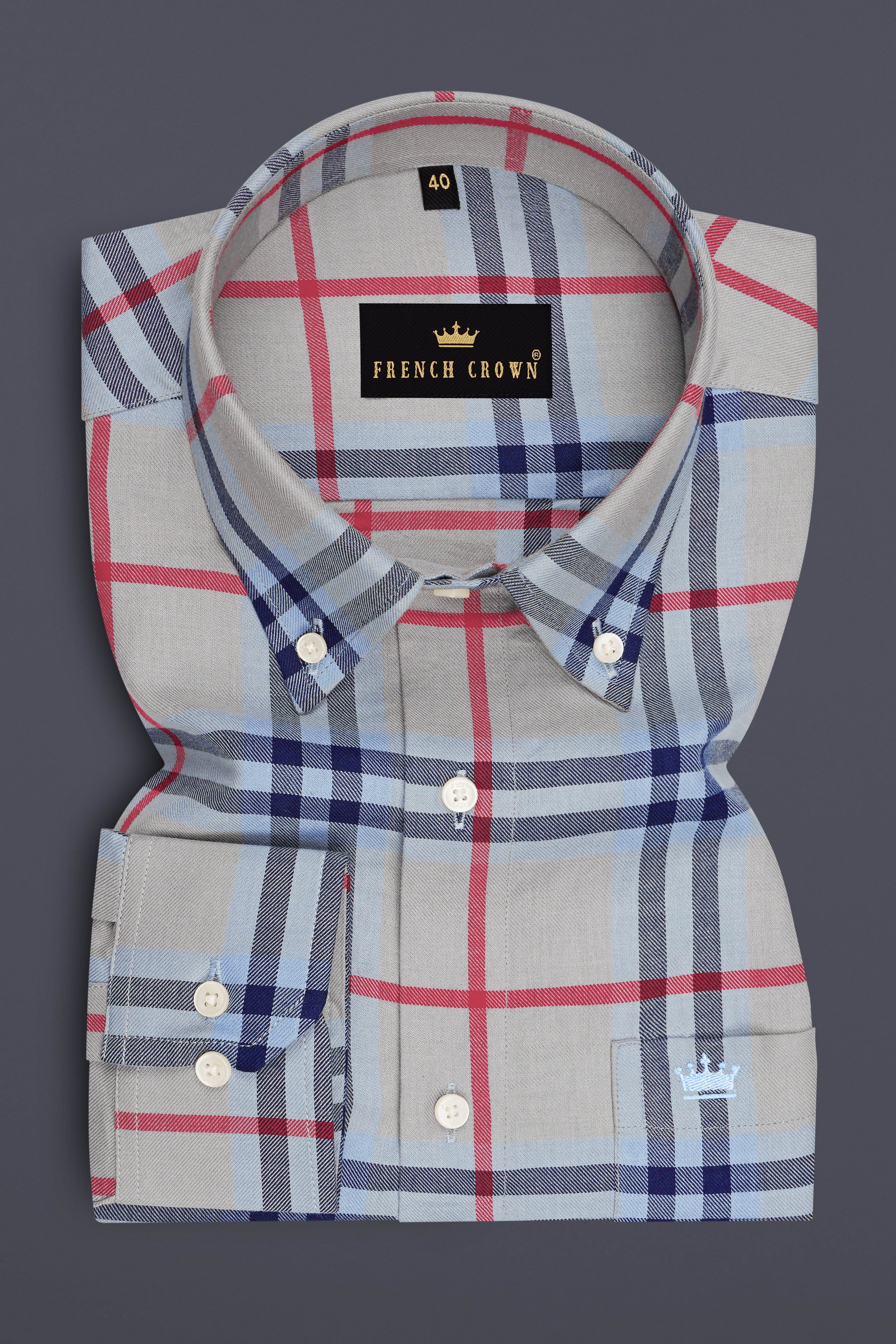 Atlas-Cloud Gray And Nile Blue Plaid Twill Premium Cotton Casual Shirt