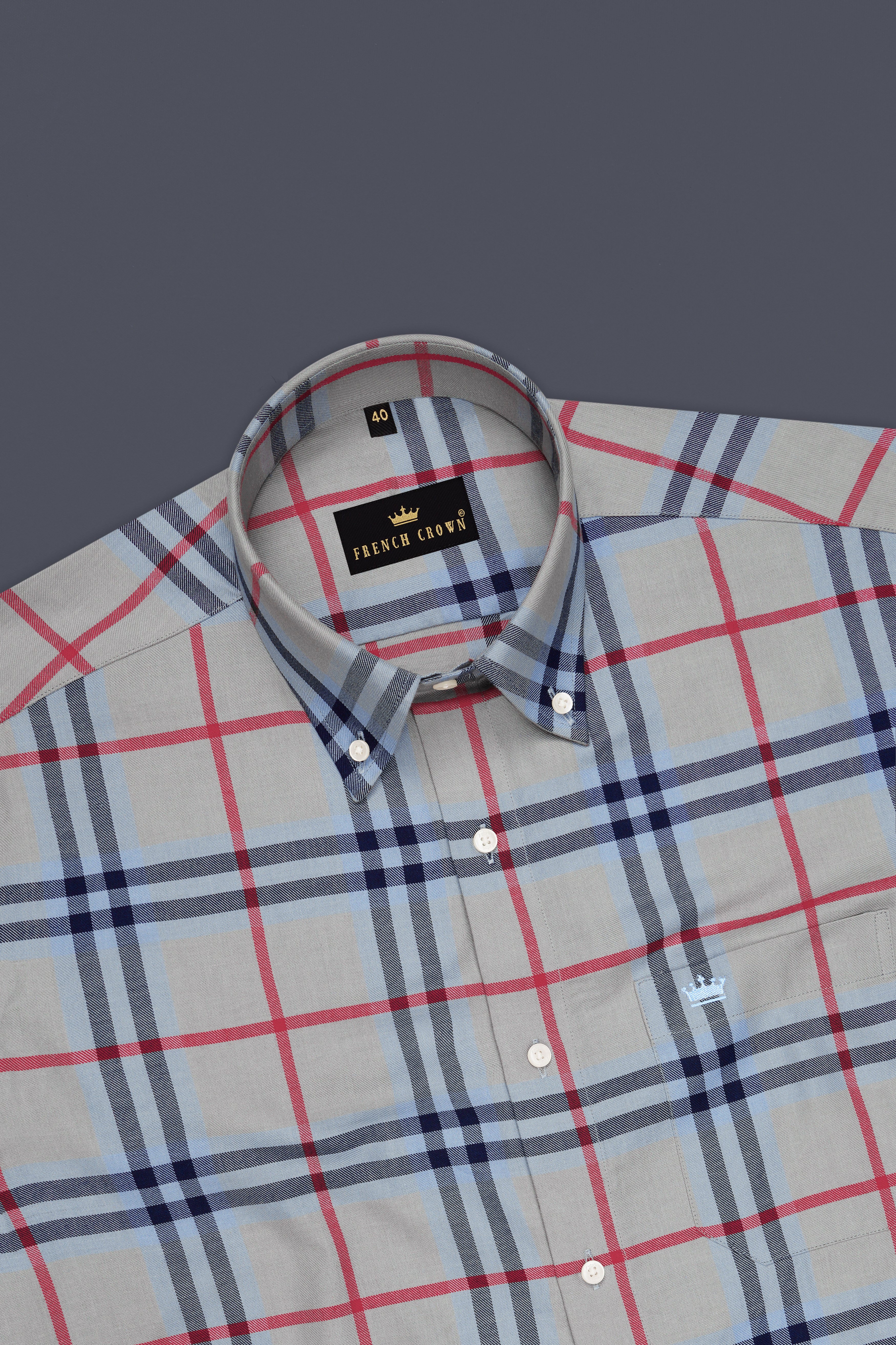 Atlas-Cloud Gray And Nile Blue Plaid Twill Premium Cotton Casual Shirt
