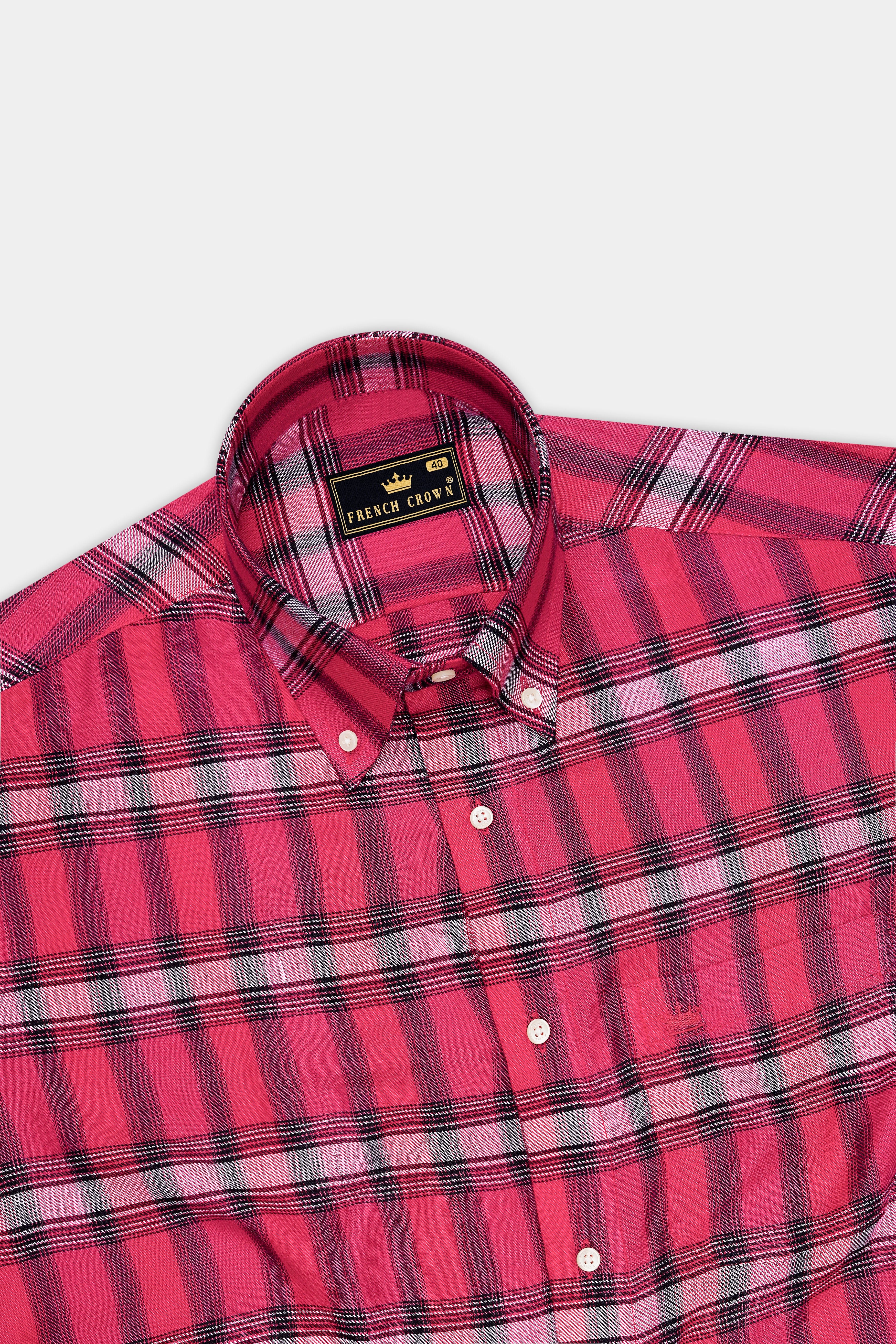 Blush-Cerise Pink Plaid Super Soft Tencel Casual Shirt