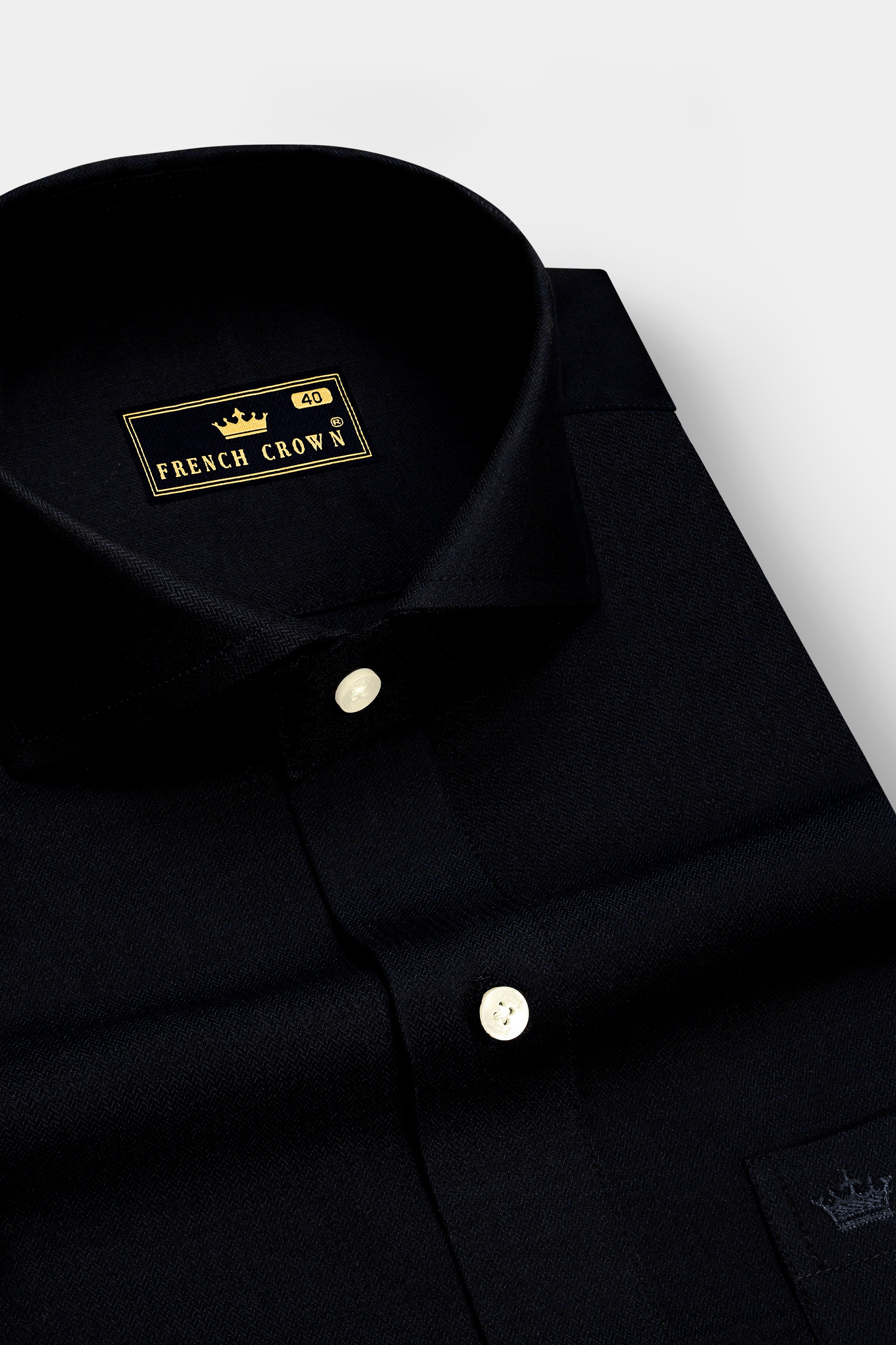 Vertex-Cinder Black Textured Herringbone Premium Cotton Casual Shirt