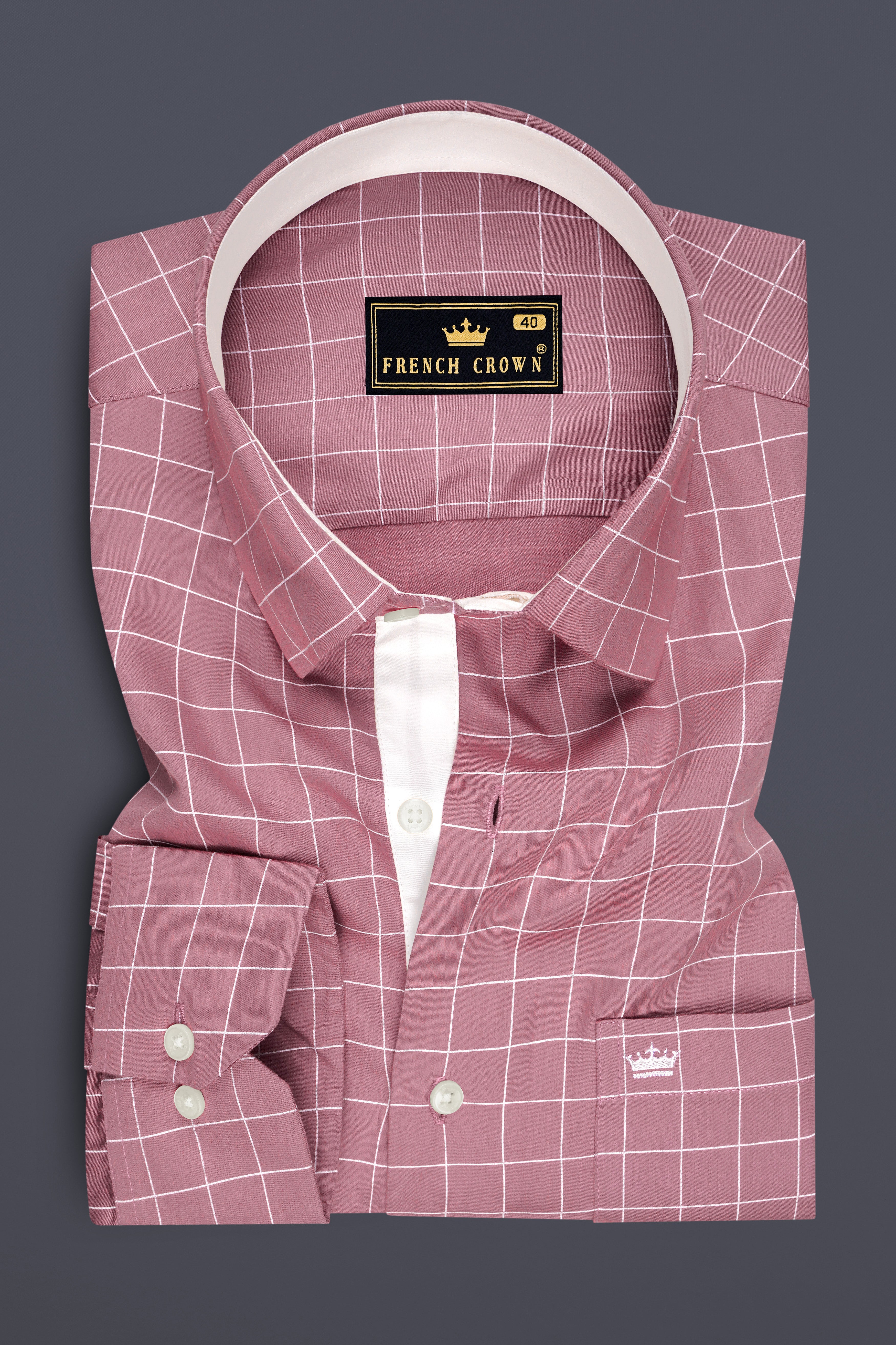 Crest-Brandy Rose Pink And Bright White Windowpane Subtle Sheen Soft Premium Cotton Dress Shirt