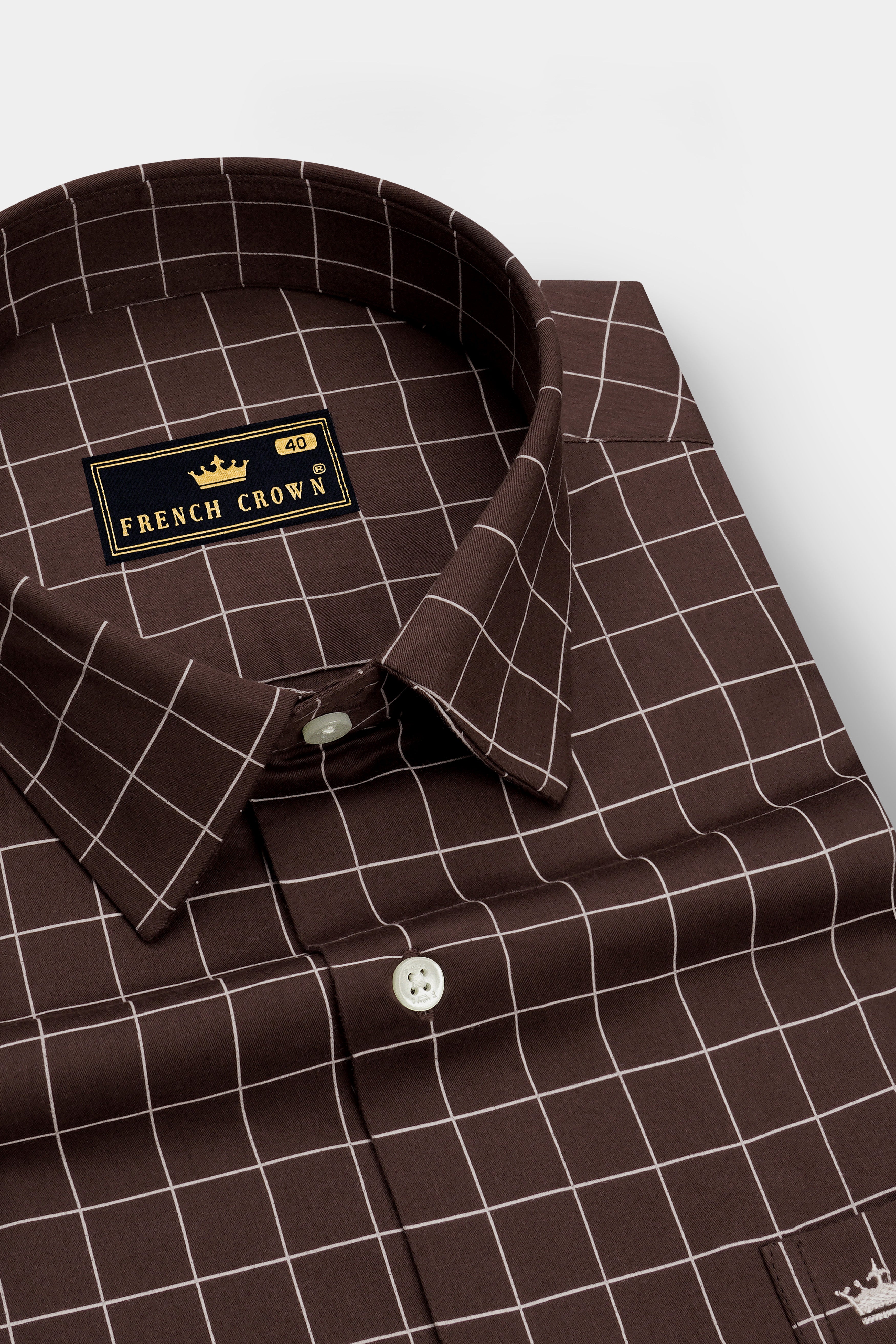 Monarch-Bistre Brown And Bright White Windowpane Subtle Sheen Super Soft Premium Cotton Dress Shirt