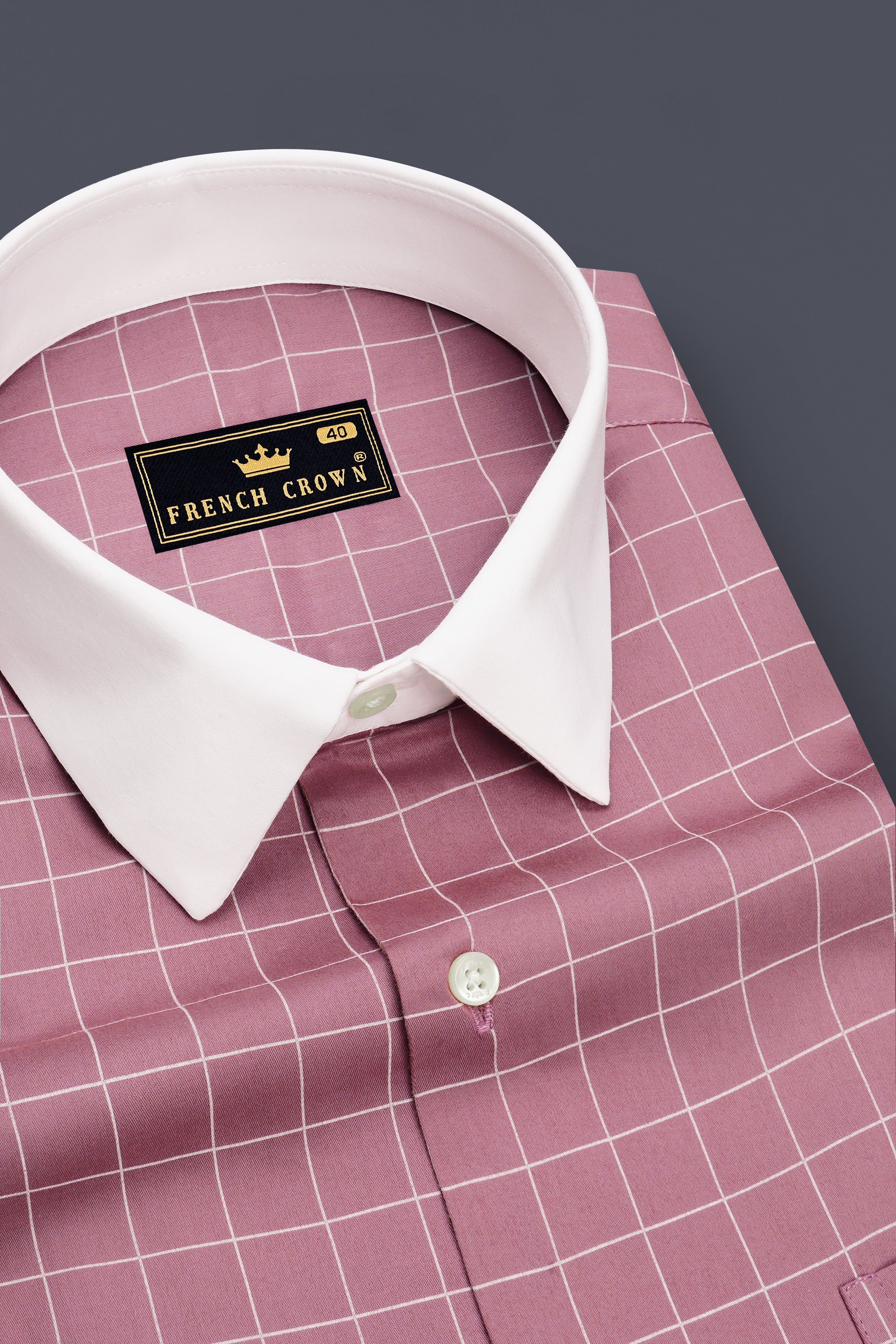 Crest-Brandy Rose Pink And Bright White Windowpane Subtle Sheen Super Soft Premium Cotton White Cuff Collar Dress Shirt