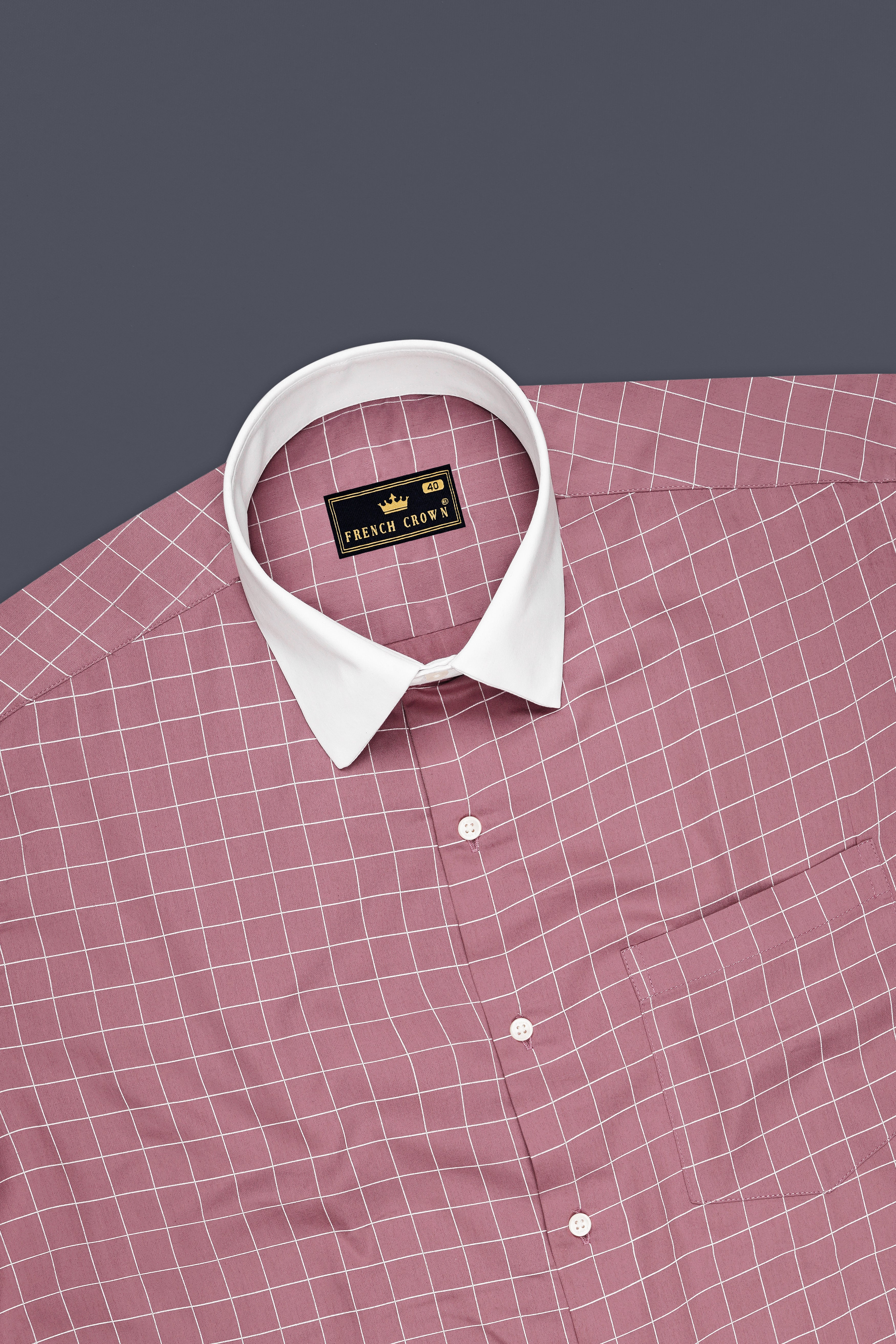 Crest-Brandy Rose Pink And Bright White Windowpane Subtle Sheen Super Soft Premium Cotton White Cuff Collar Dress Shirt