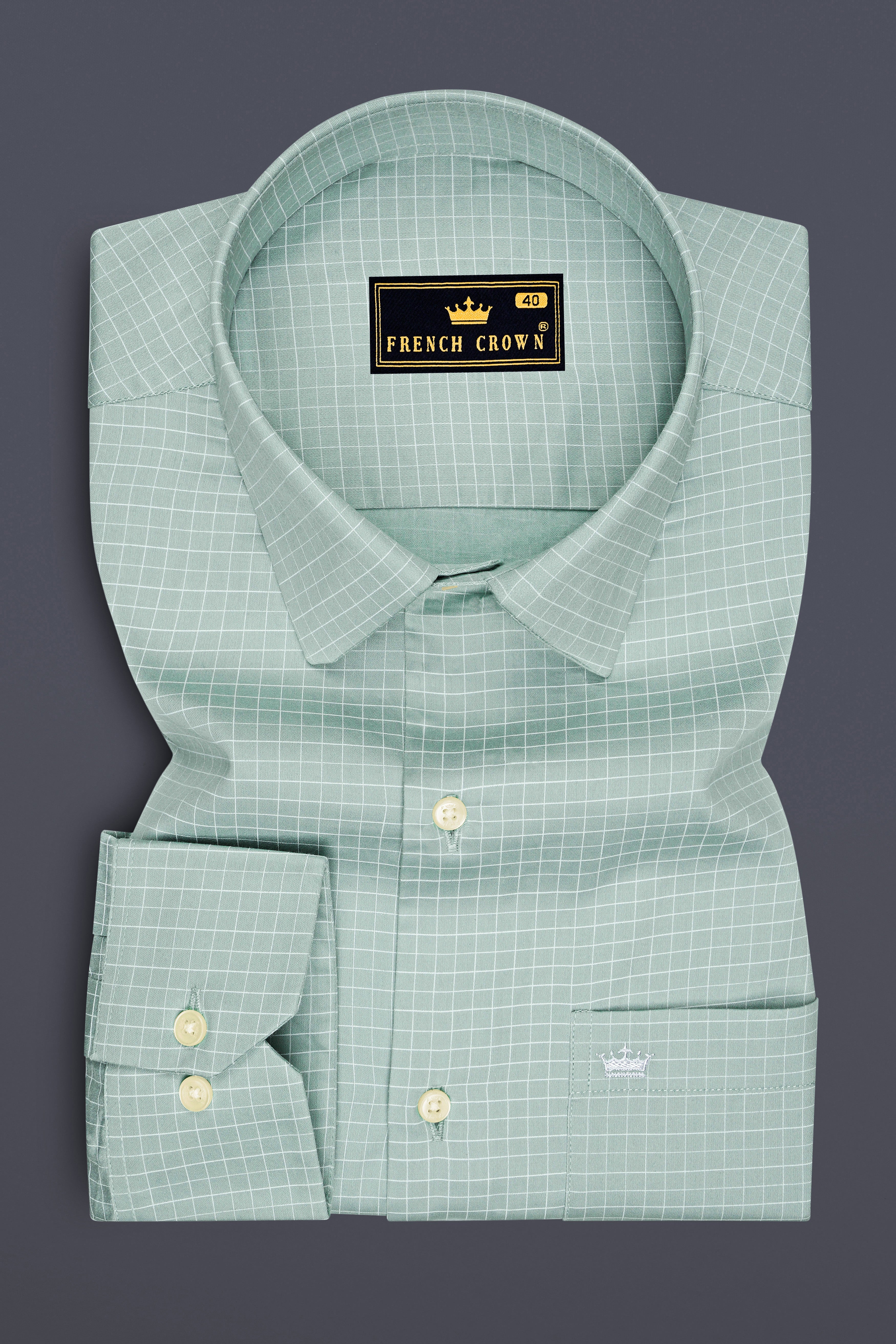 Ascend-Tower Green And Bright White Plaid Subtle Sheen Super Soft Premium Cotton Dress Shirt