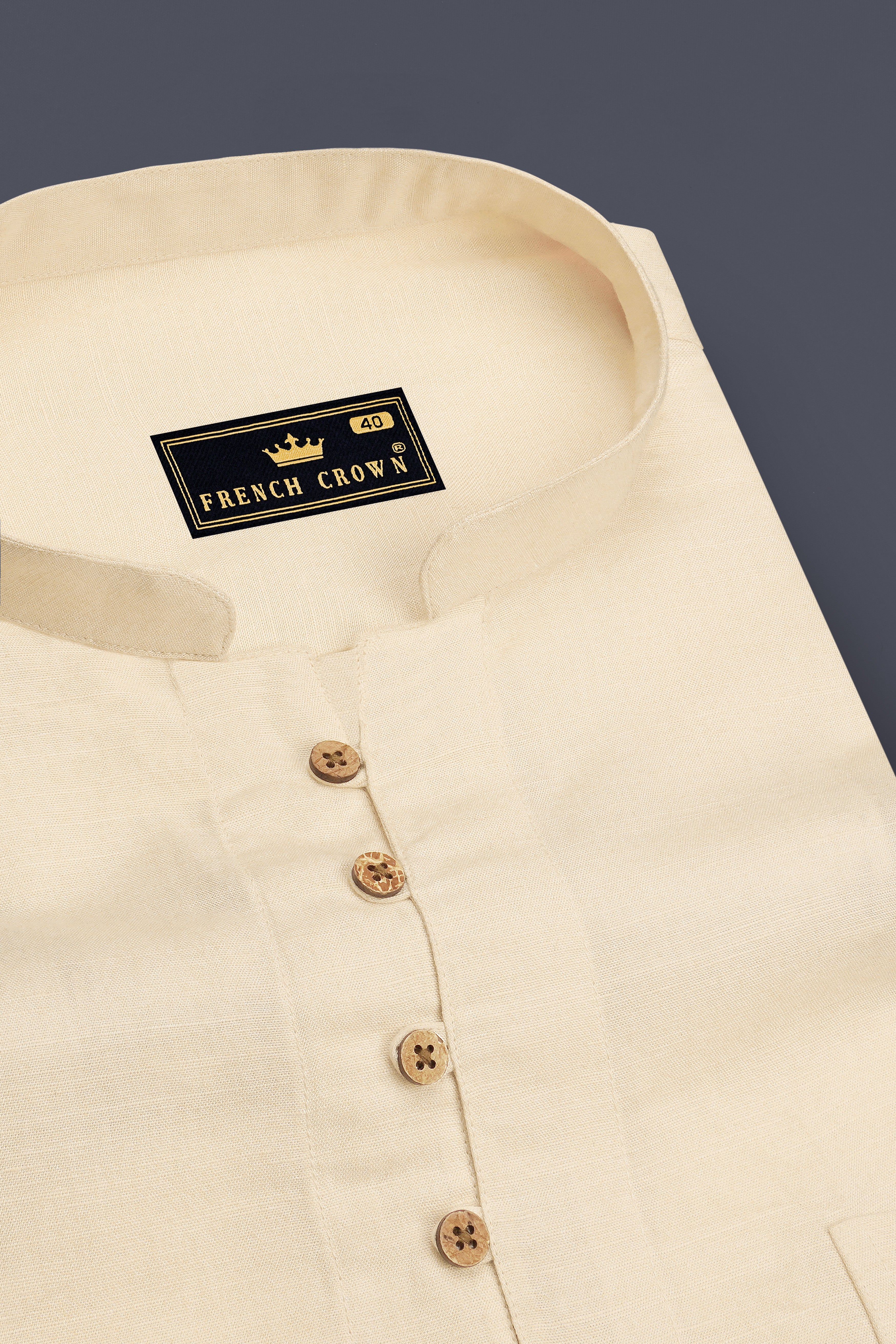 Mirel-Almond Cream Luxurious Linen Casual Kurta Shirt