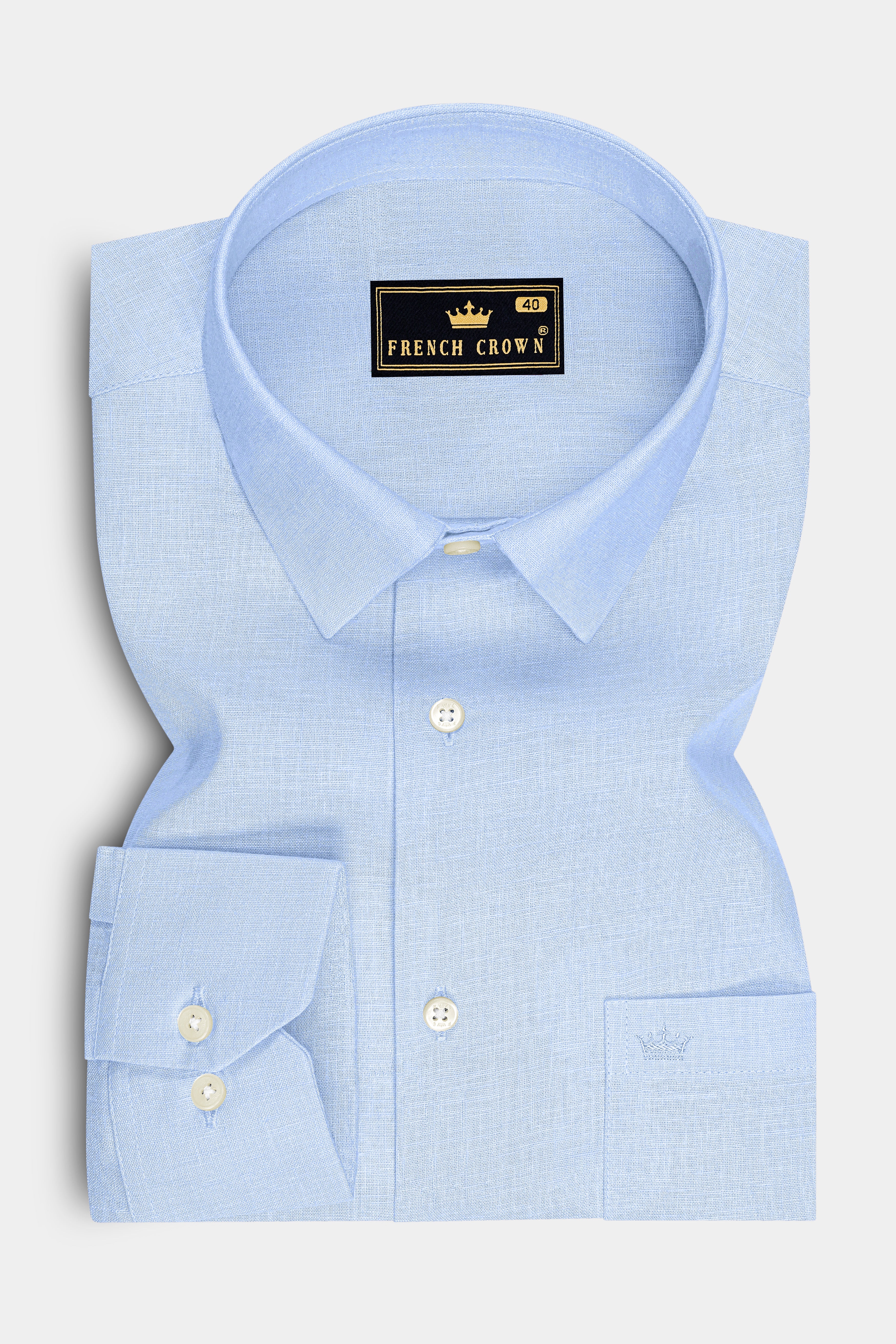 Azure-Tropical Sky Blue Luxurious Linen Dress Shirt