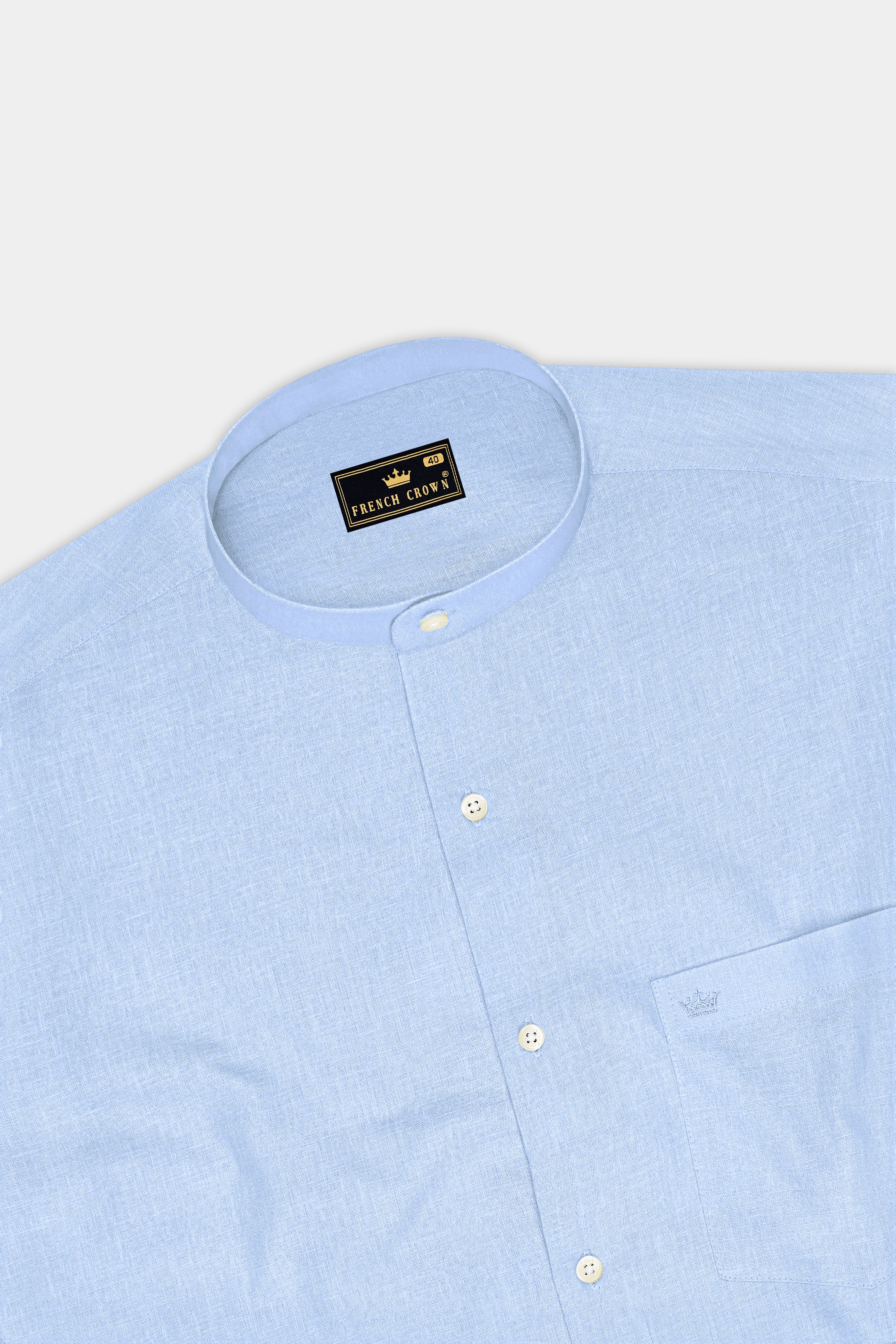 Azure-Tropical Sky Blue Luxurious Linen Mandarin Dress Shirt