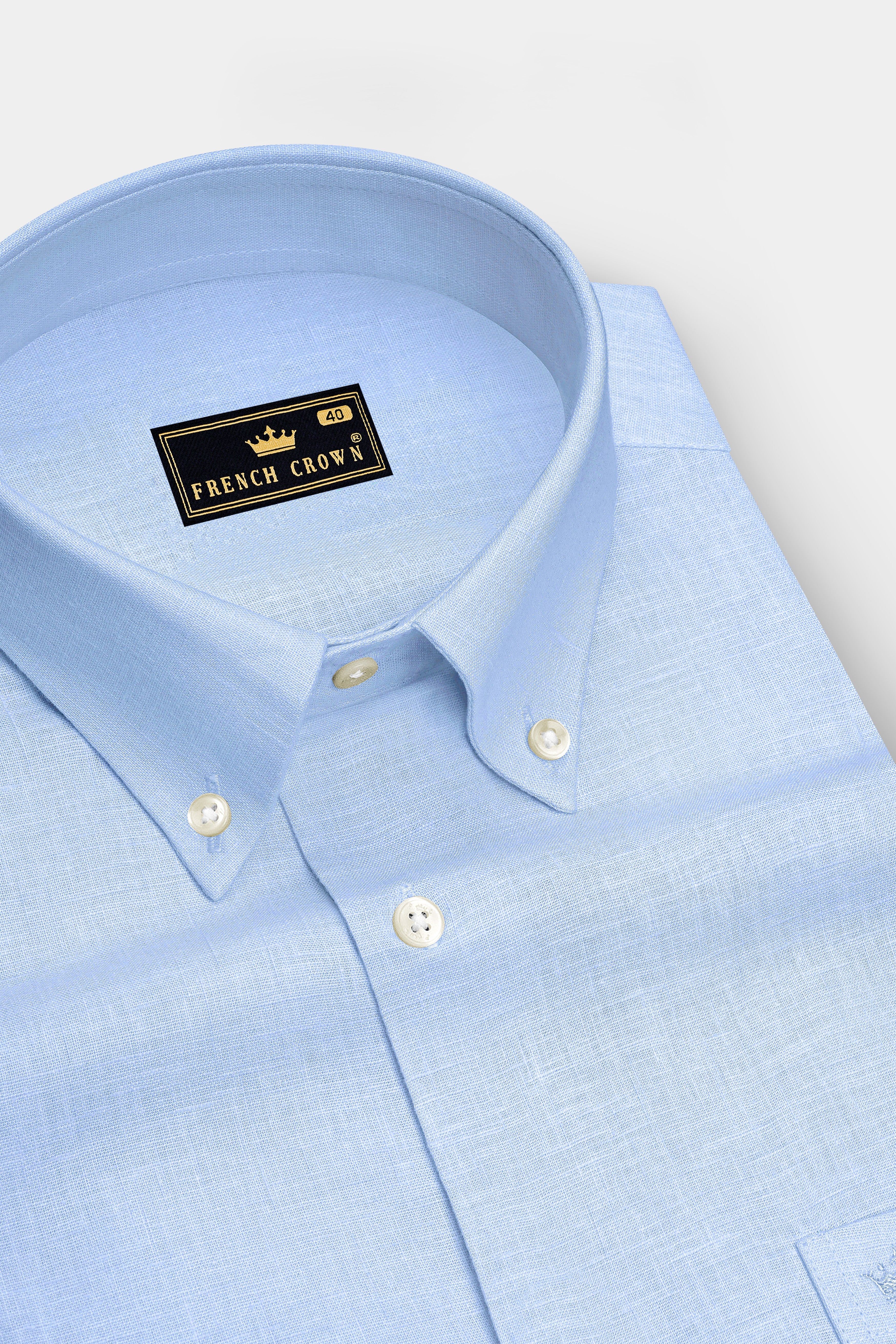 Azure-Tropical Sky Blue Luxurious Linen Button Down Dress Shirt