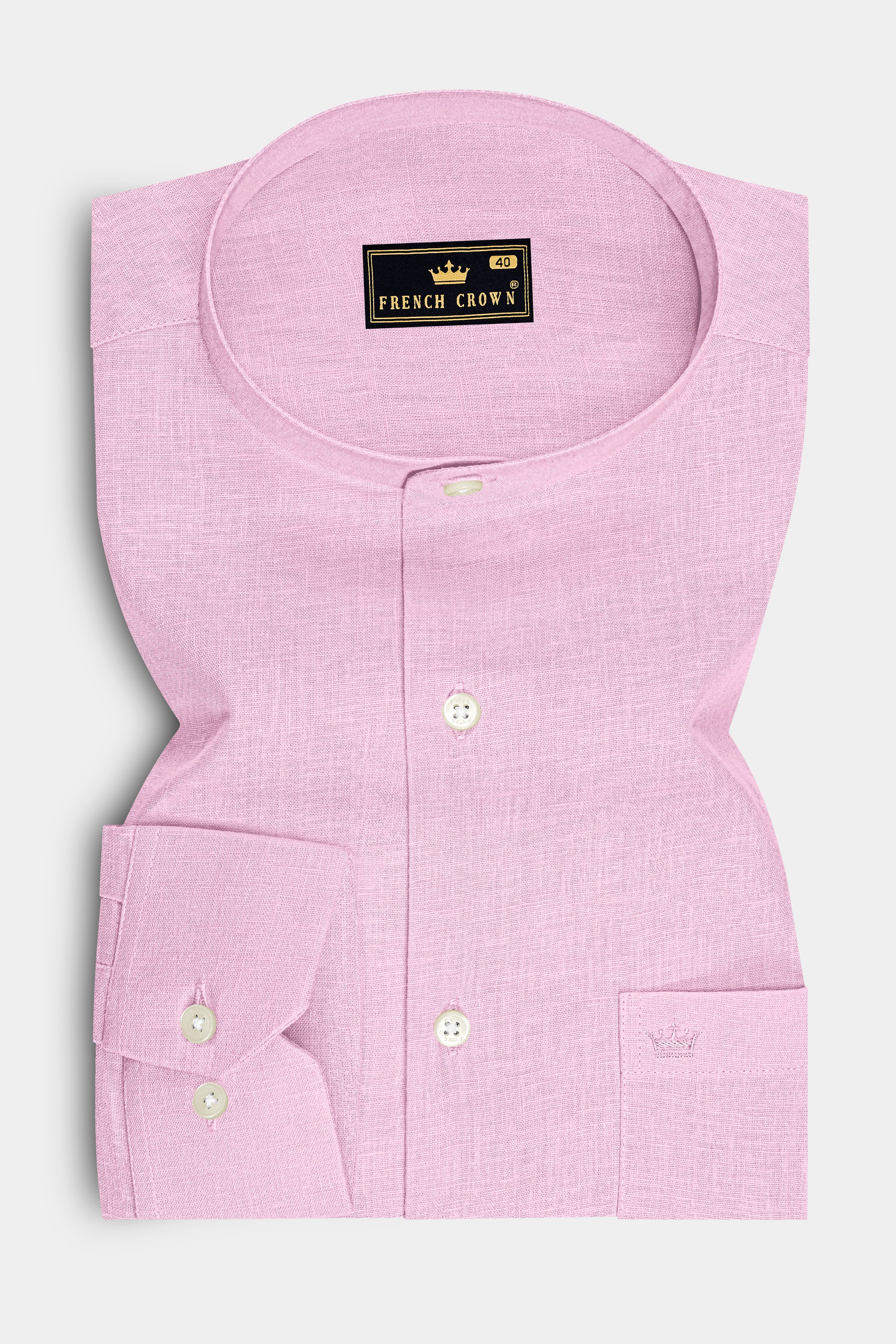Maison-Classic Rose Pink Luxurious Linen Mandarin Dress Shirt