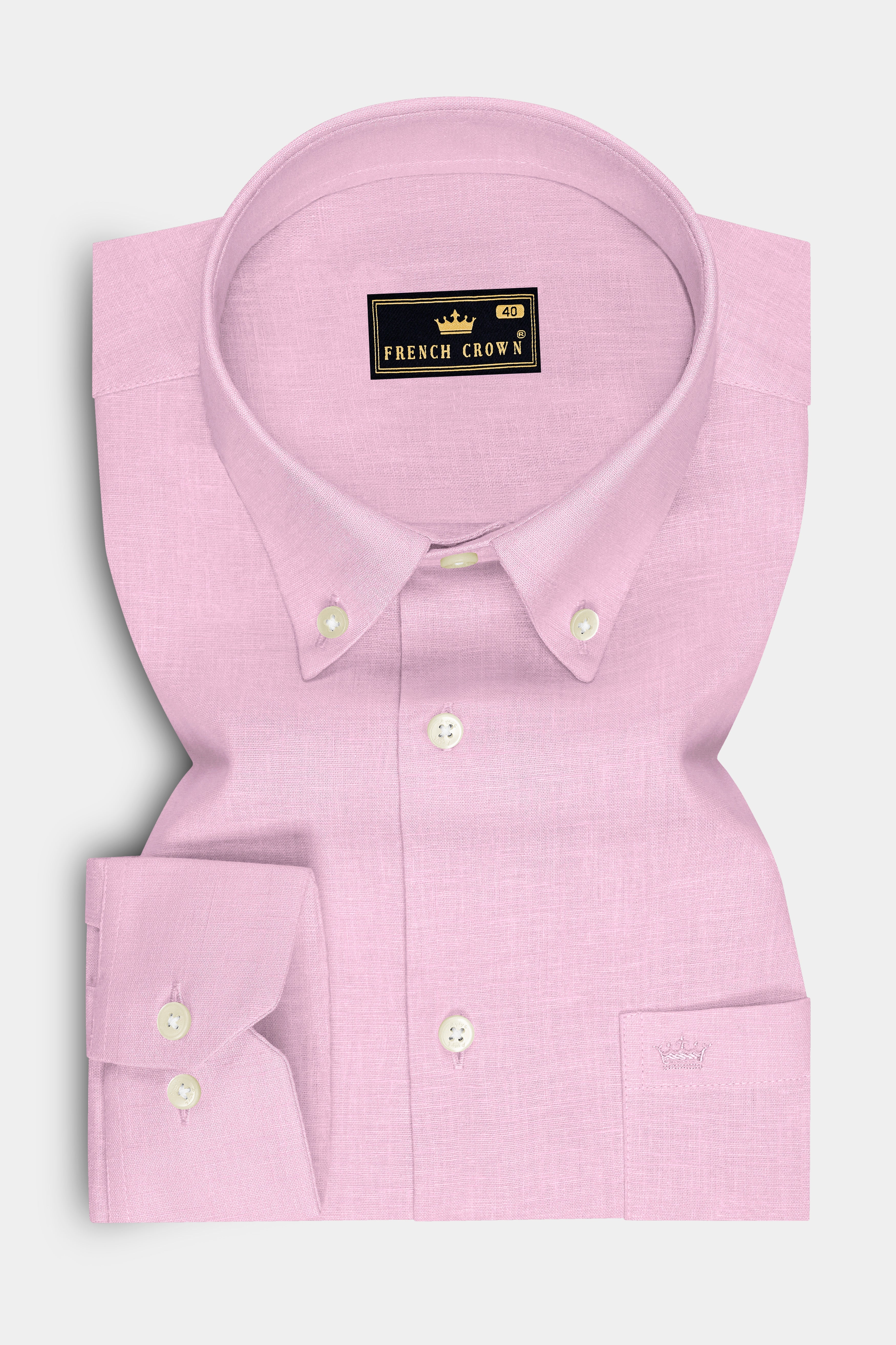 Maison-Classic Rose Pink Luxurious Linen Button Down Dress Shirt