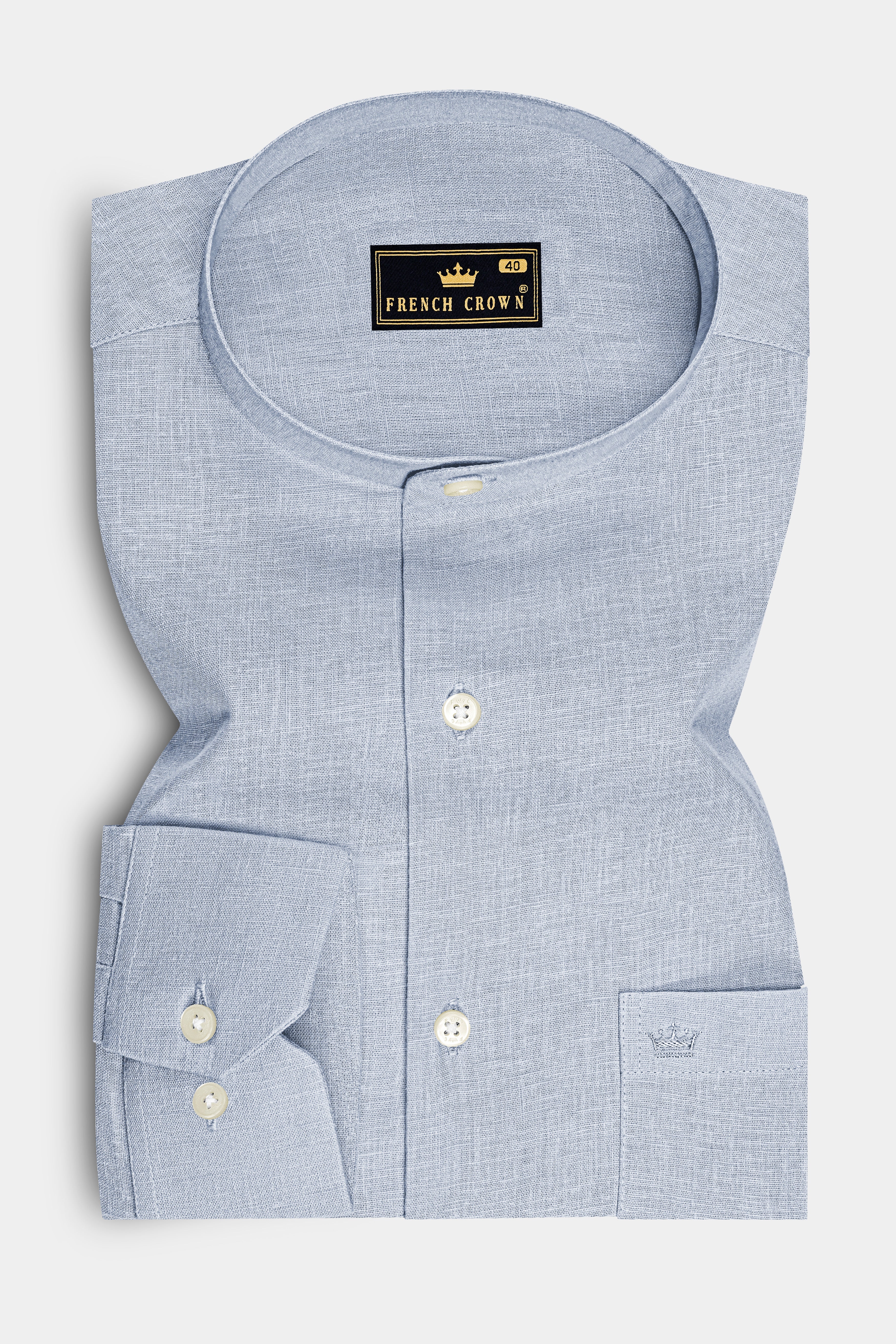 Nimbus-Casper Gray Luxurious Linen Mandarin Dress Shirt