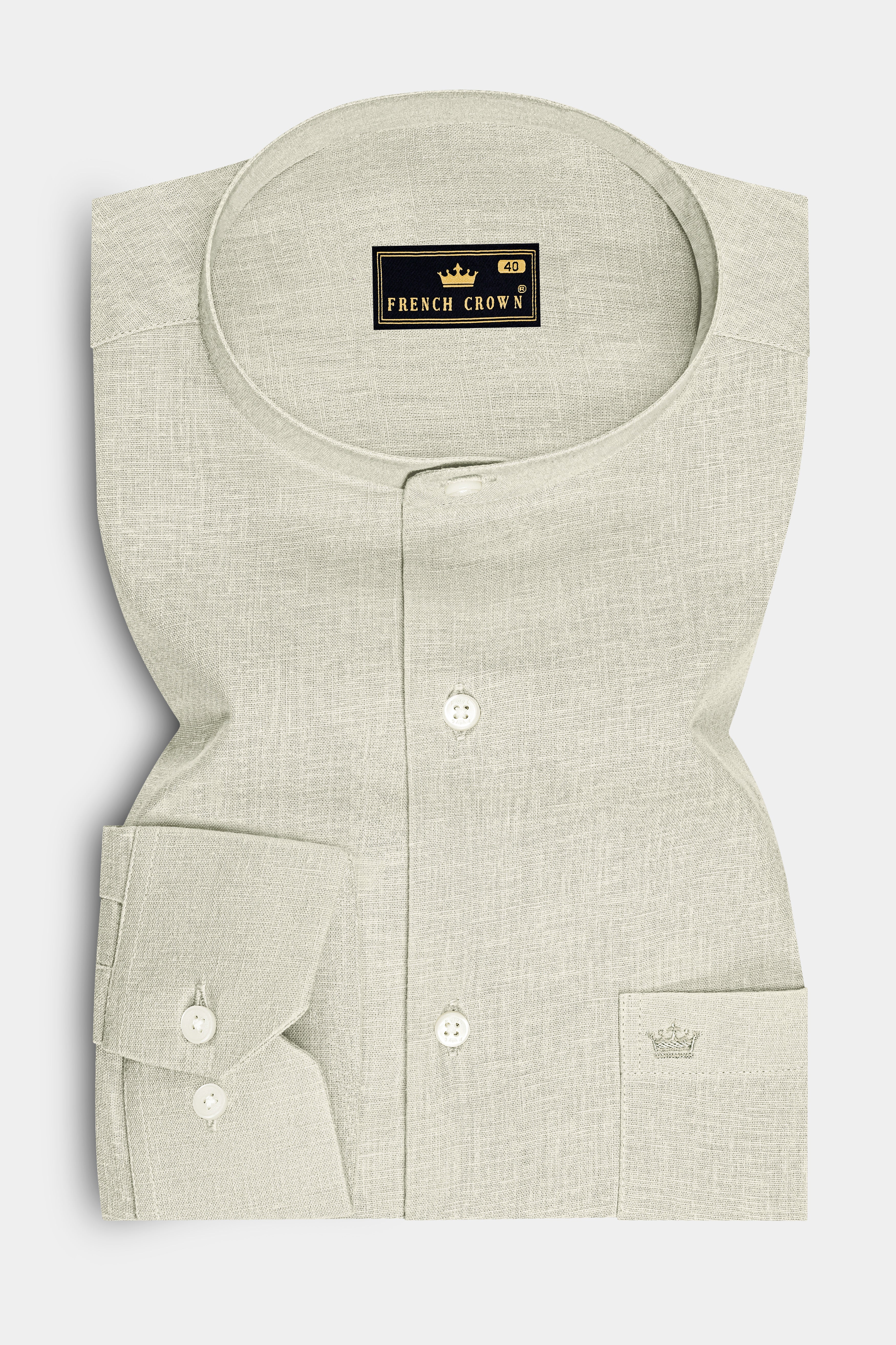 Olivon-Coriander Cream Luxurious Linen Mandarin Dress Shirt