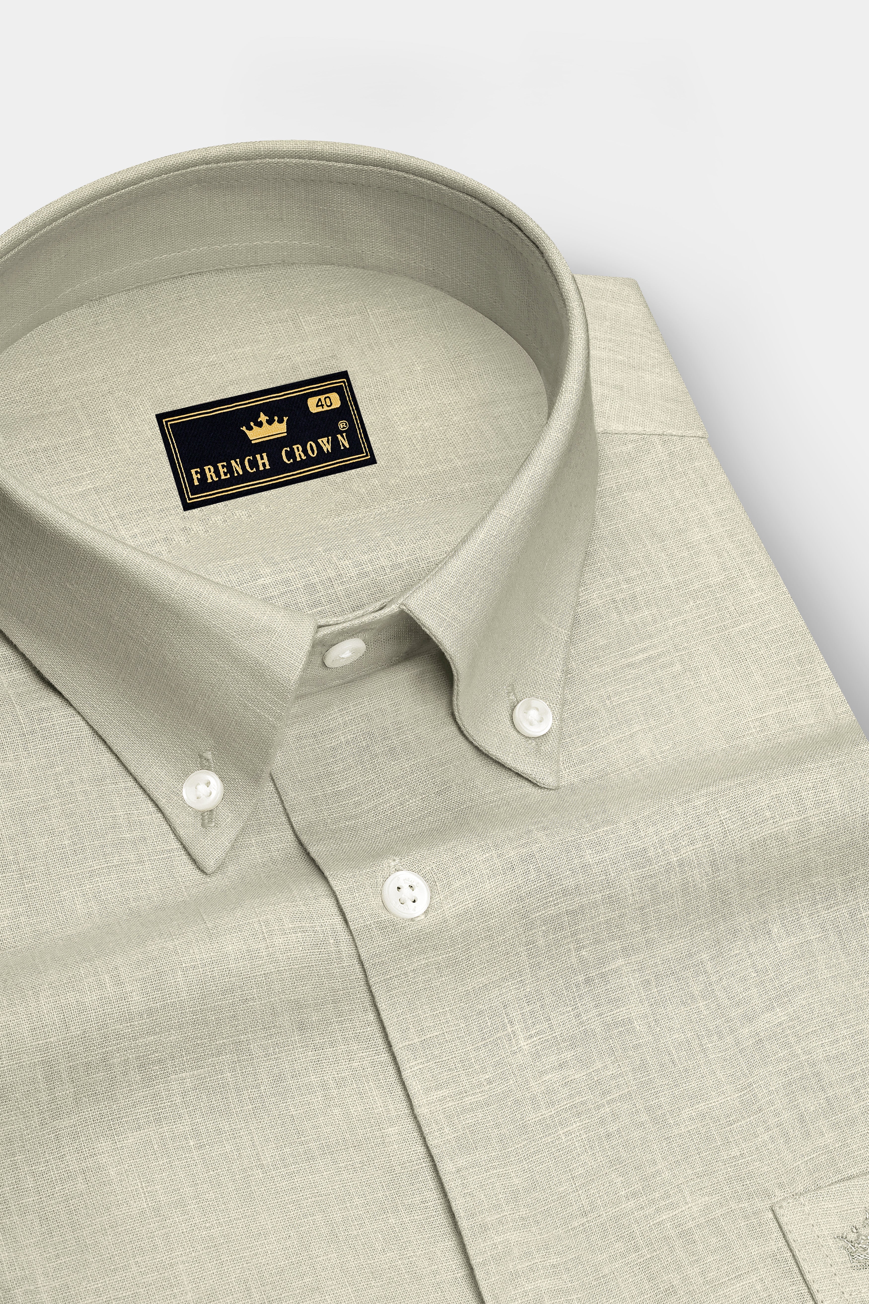 Olivon-Coriander Cream Luxurious Linen Button Down Dress Shirt