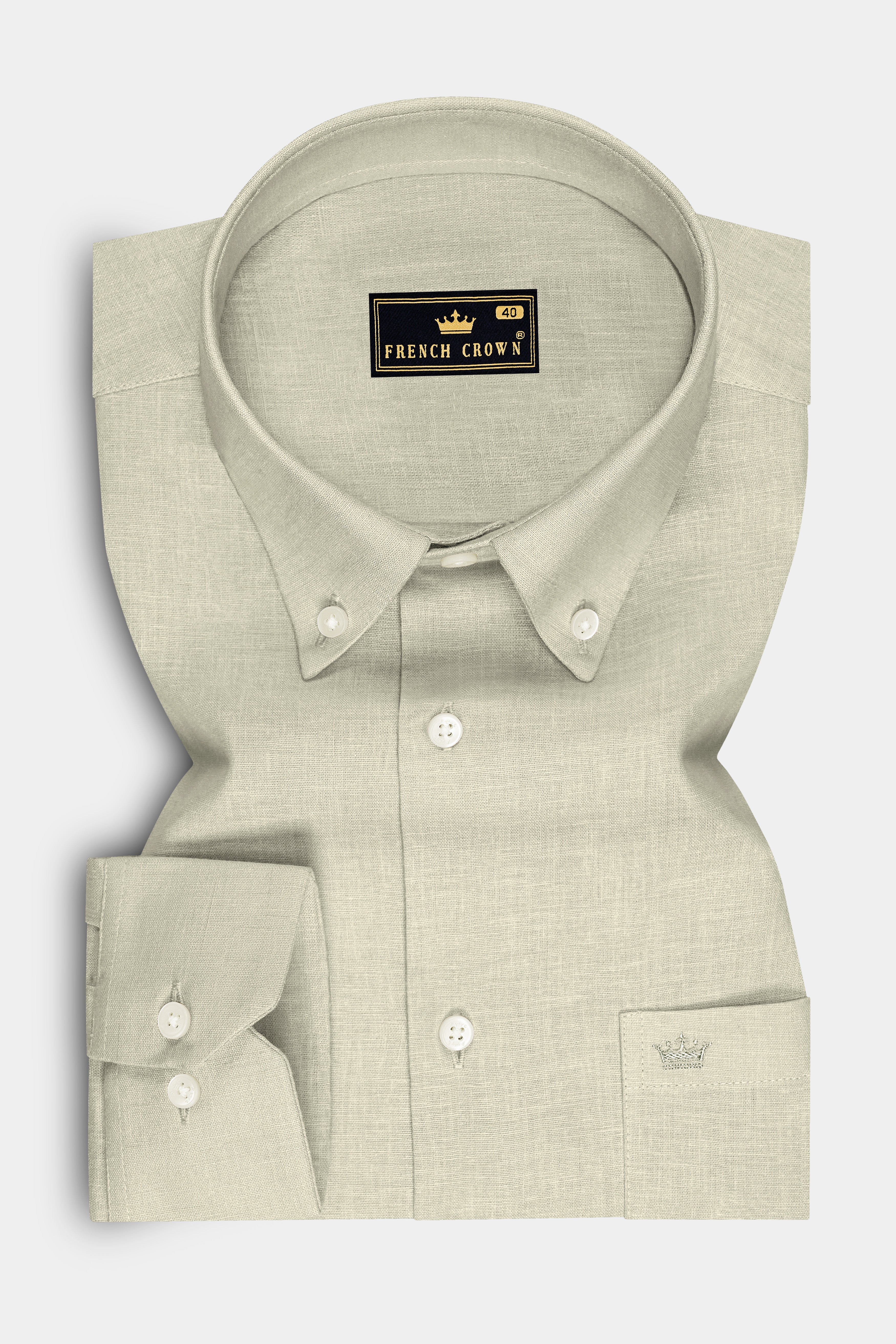 Olivon-Coriander Cream Luxurious Linen Button Down Dress Shirt