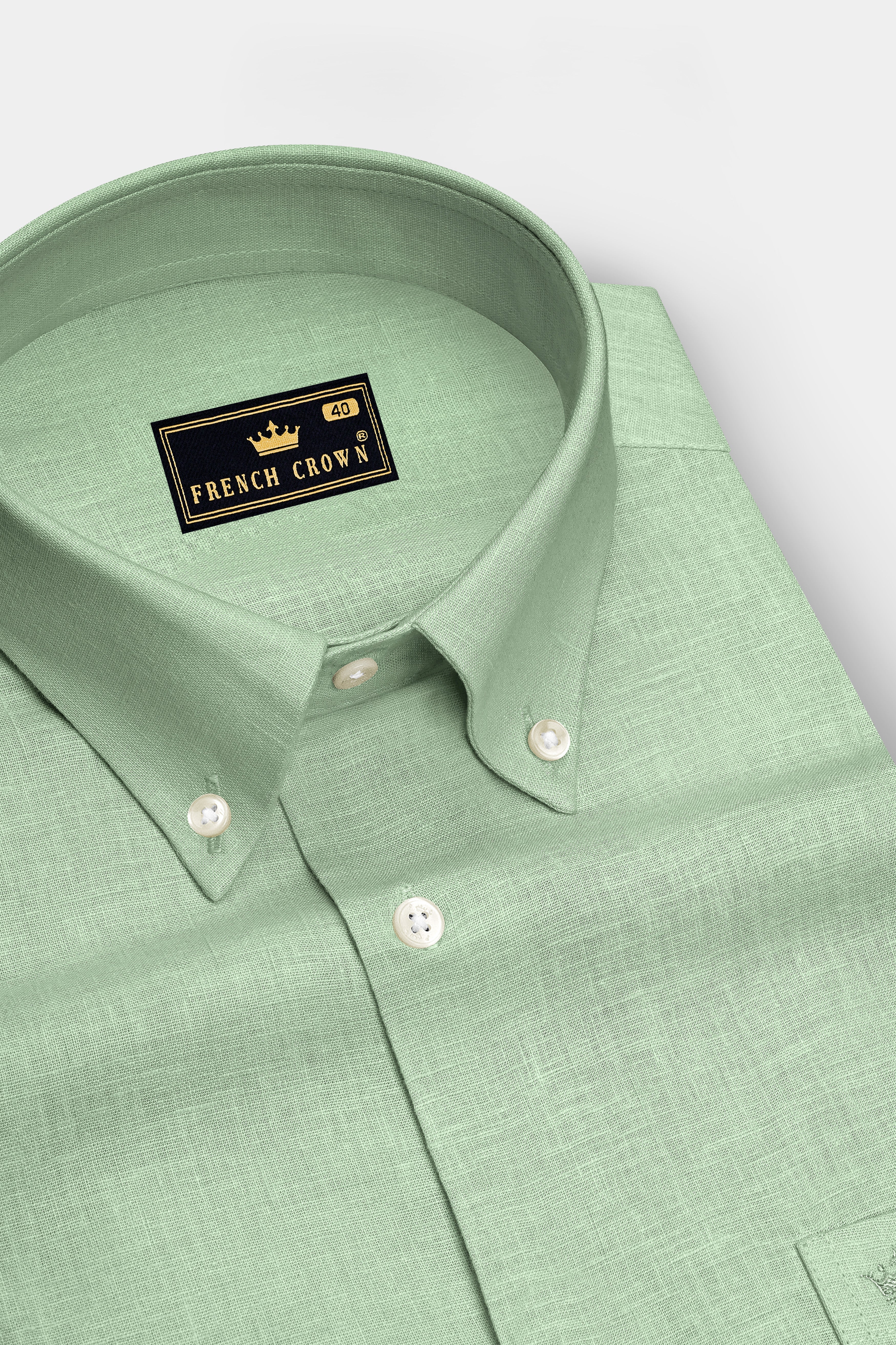 Moss-Ash Green Luxurious Linen Button Down Dress Shirt