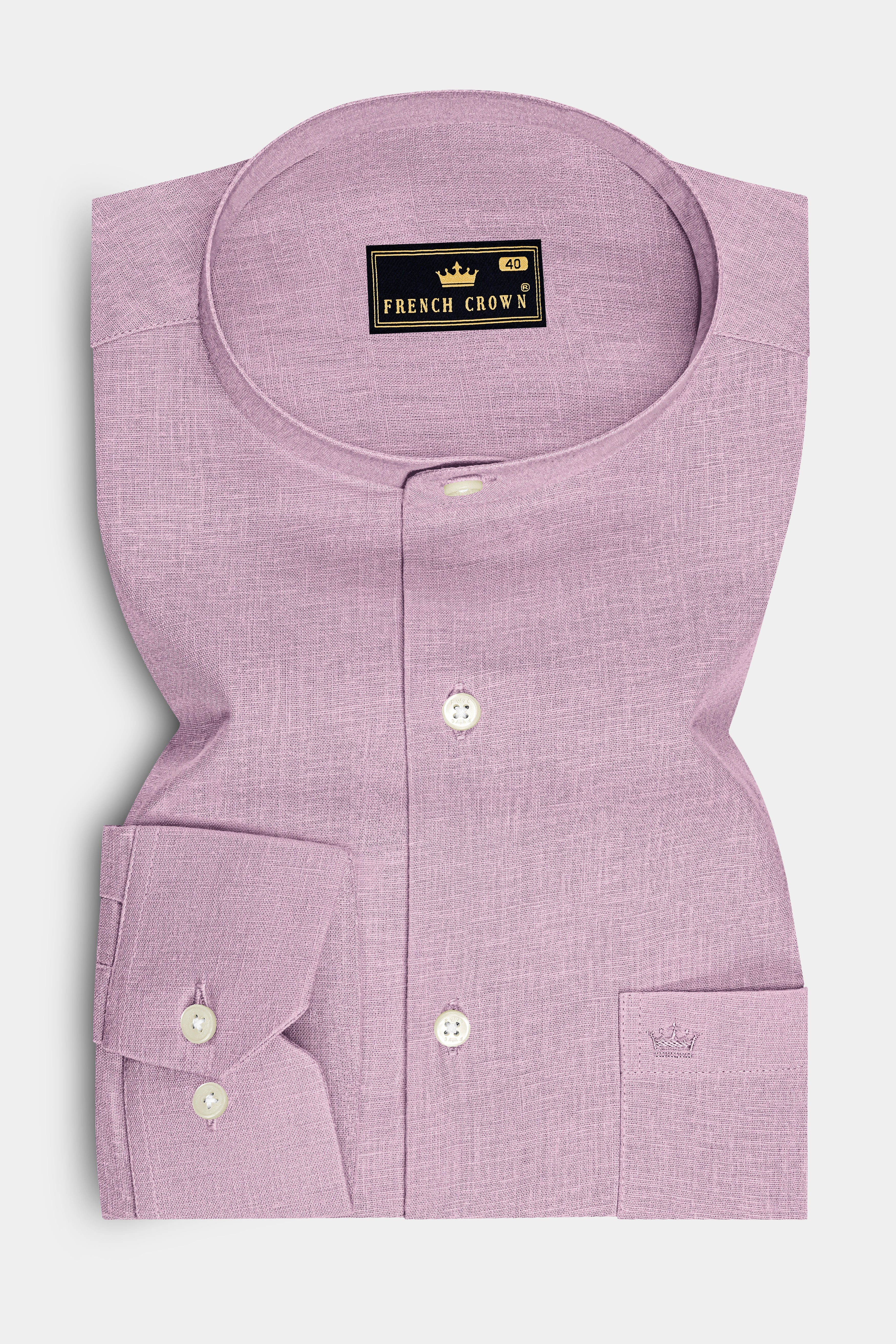 Fleur-Wisteria Pink Luxurious Linen Mandarin Dress Shirt