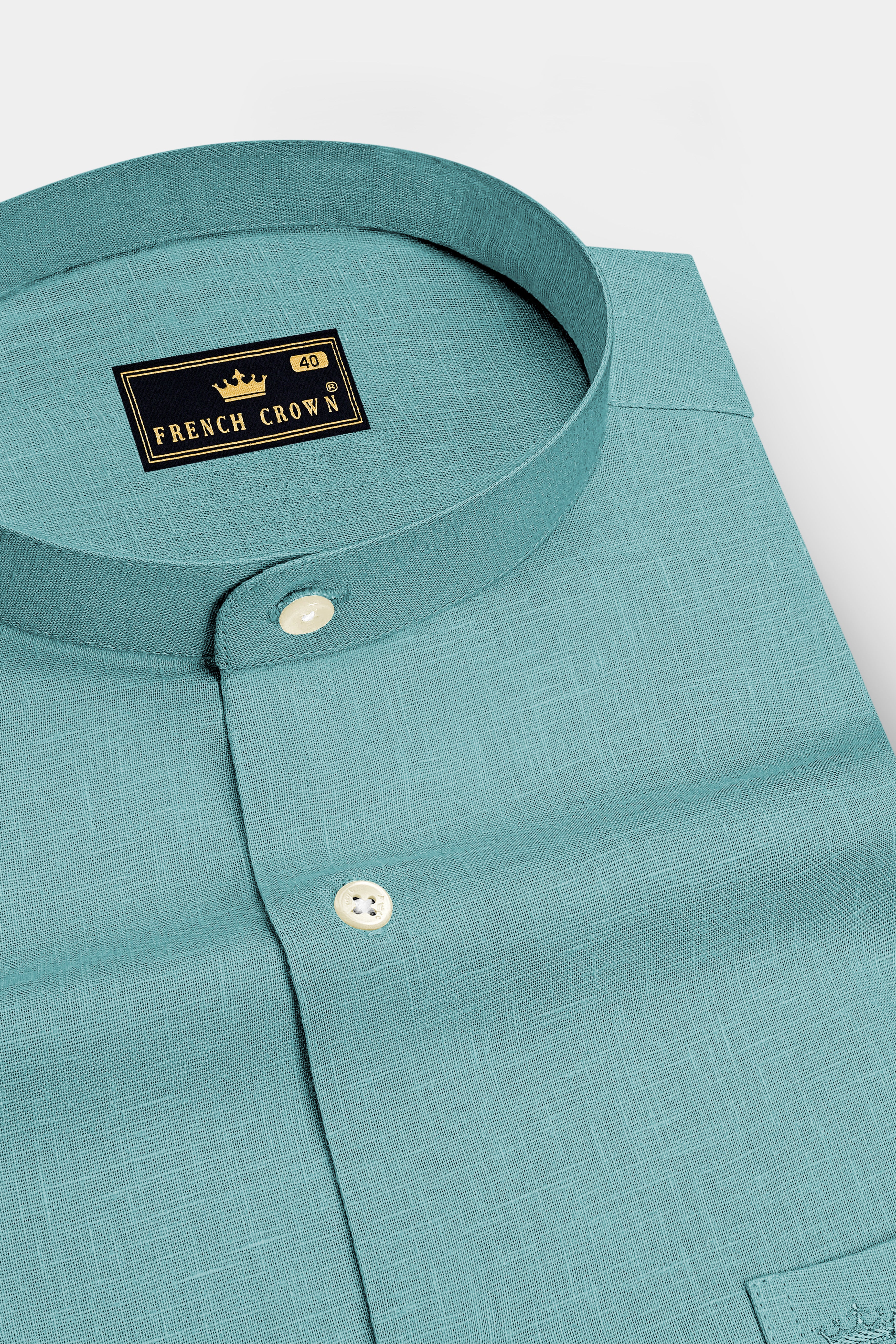 Verdant-Gulf Stream Green Luxurious Linen Mandarin Dress Shirt