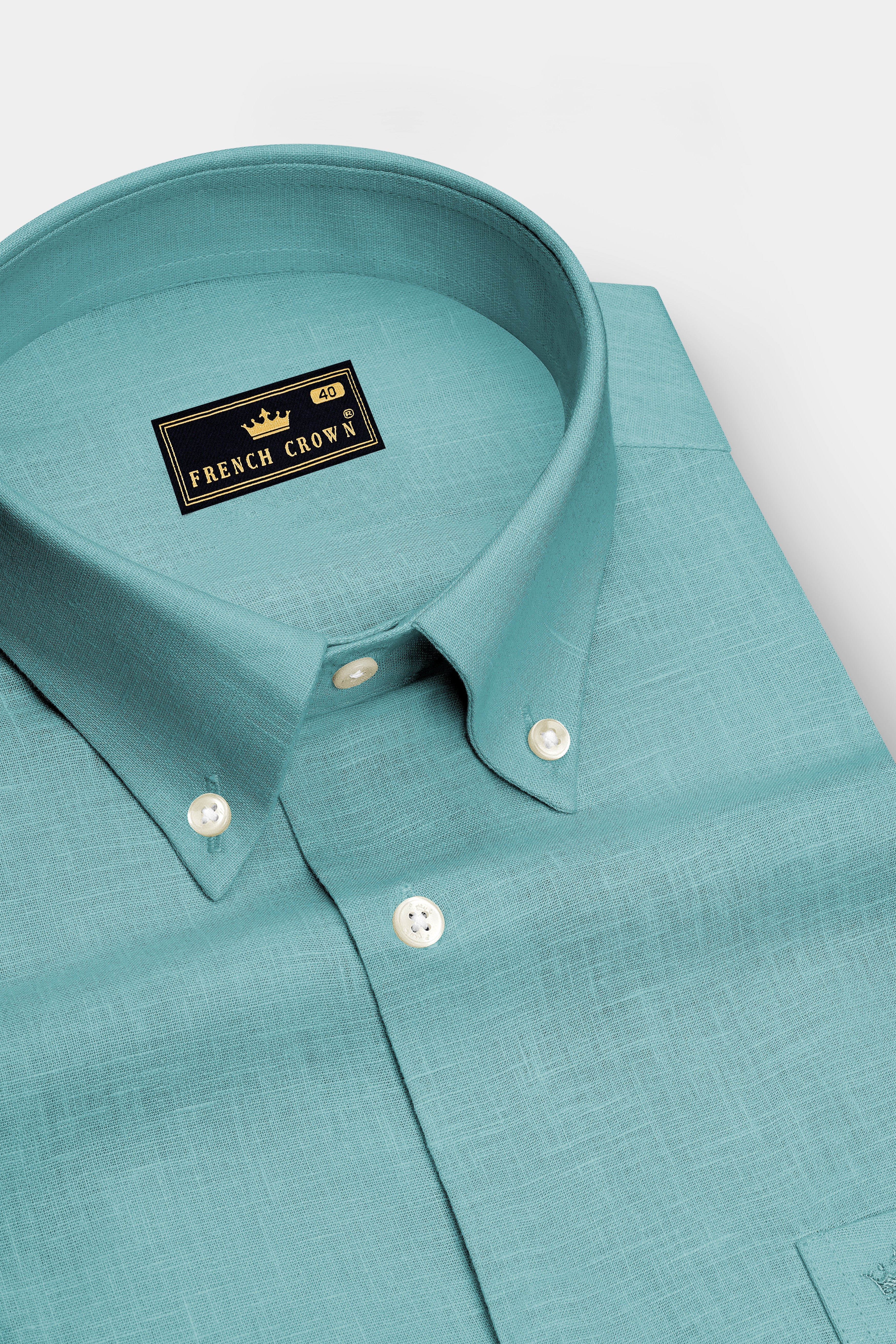 Verdant-Gulf Stream Green Luxurious Linen Button Down Dress Shirt