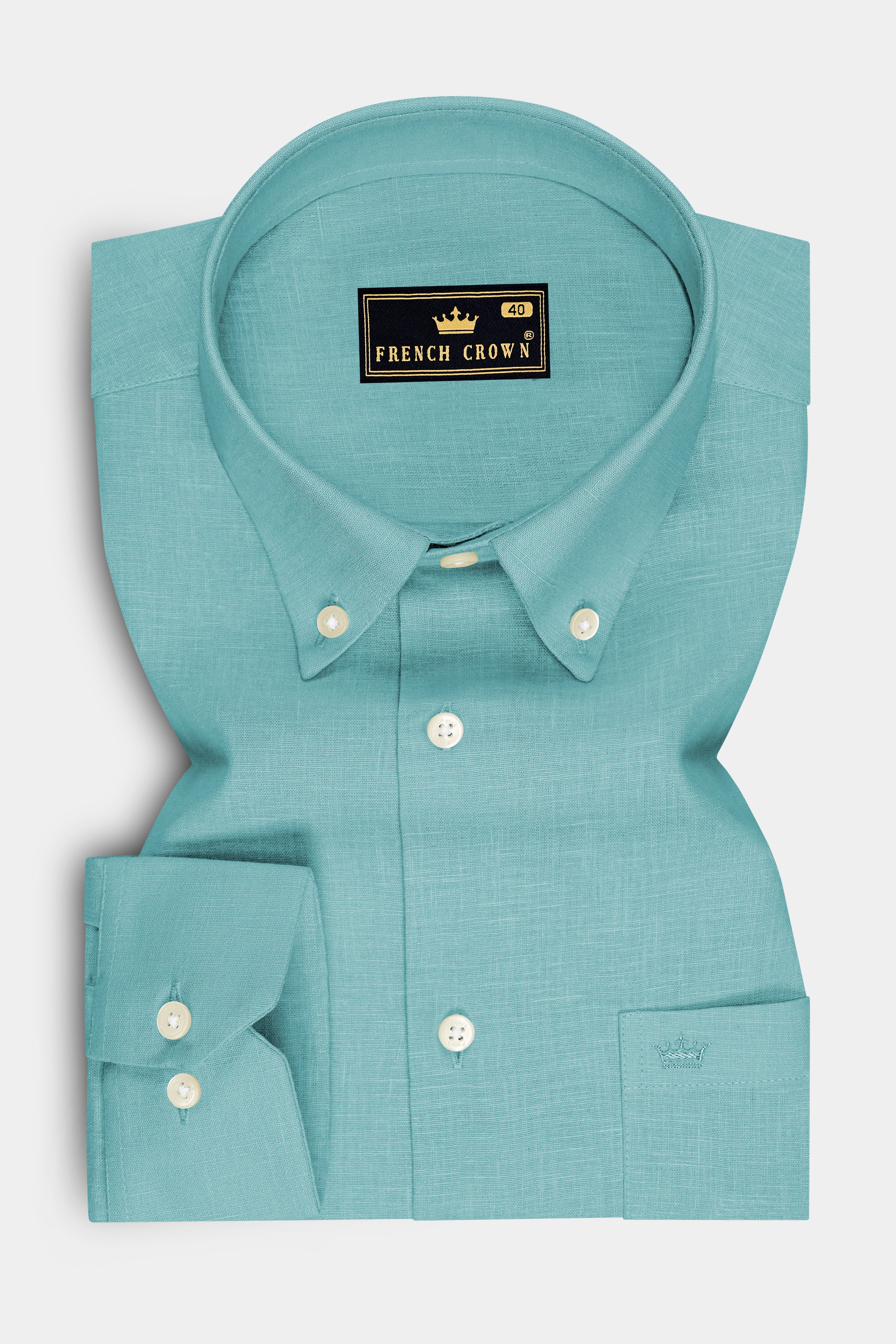 Verdant-Gulf Stream Green Luxurious Linen Button Down Dress Shirt