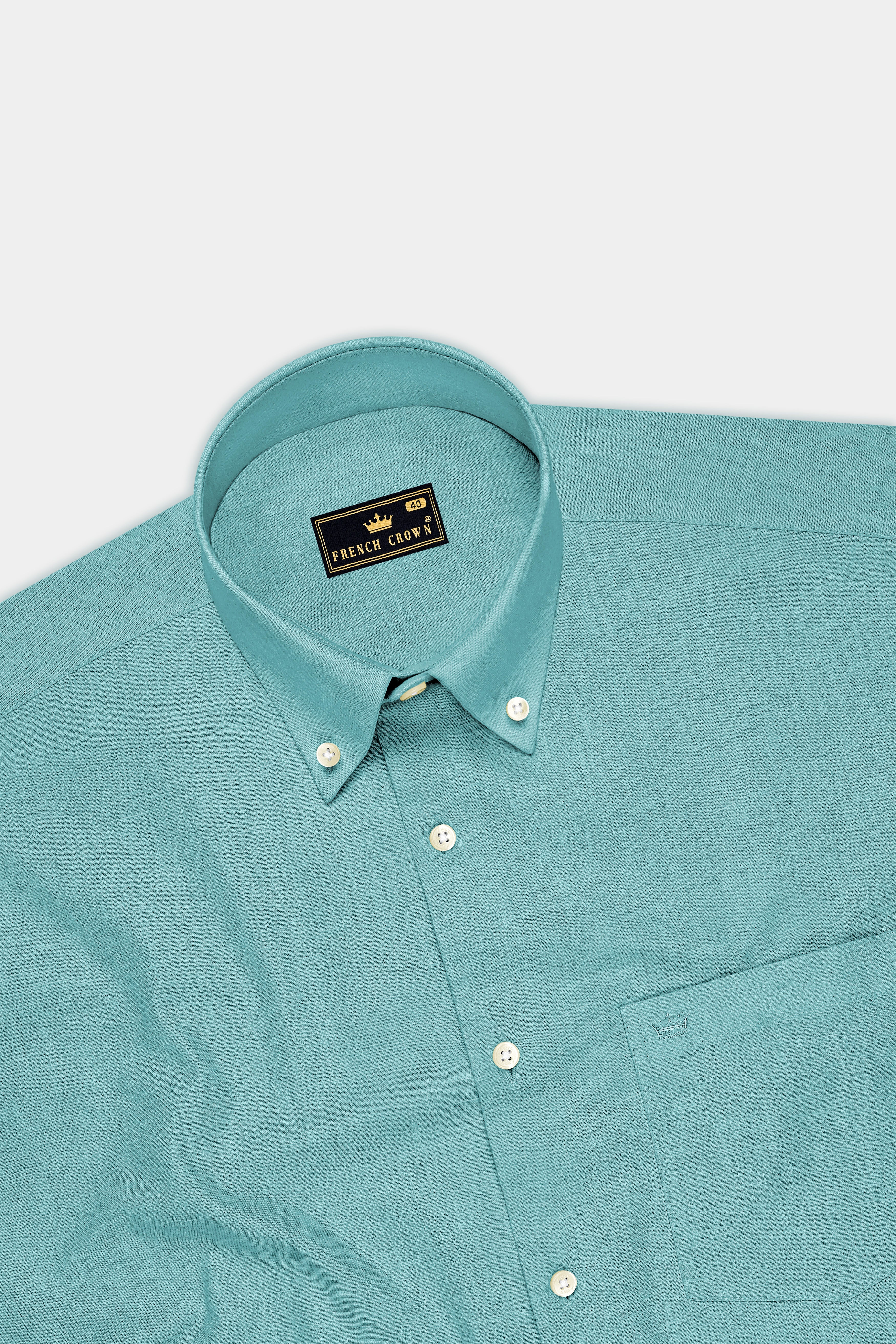 Verdant-Gulf Stream Green Luxurious Linen Button Down Dress Shirt
