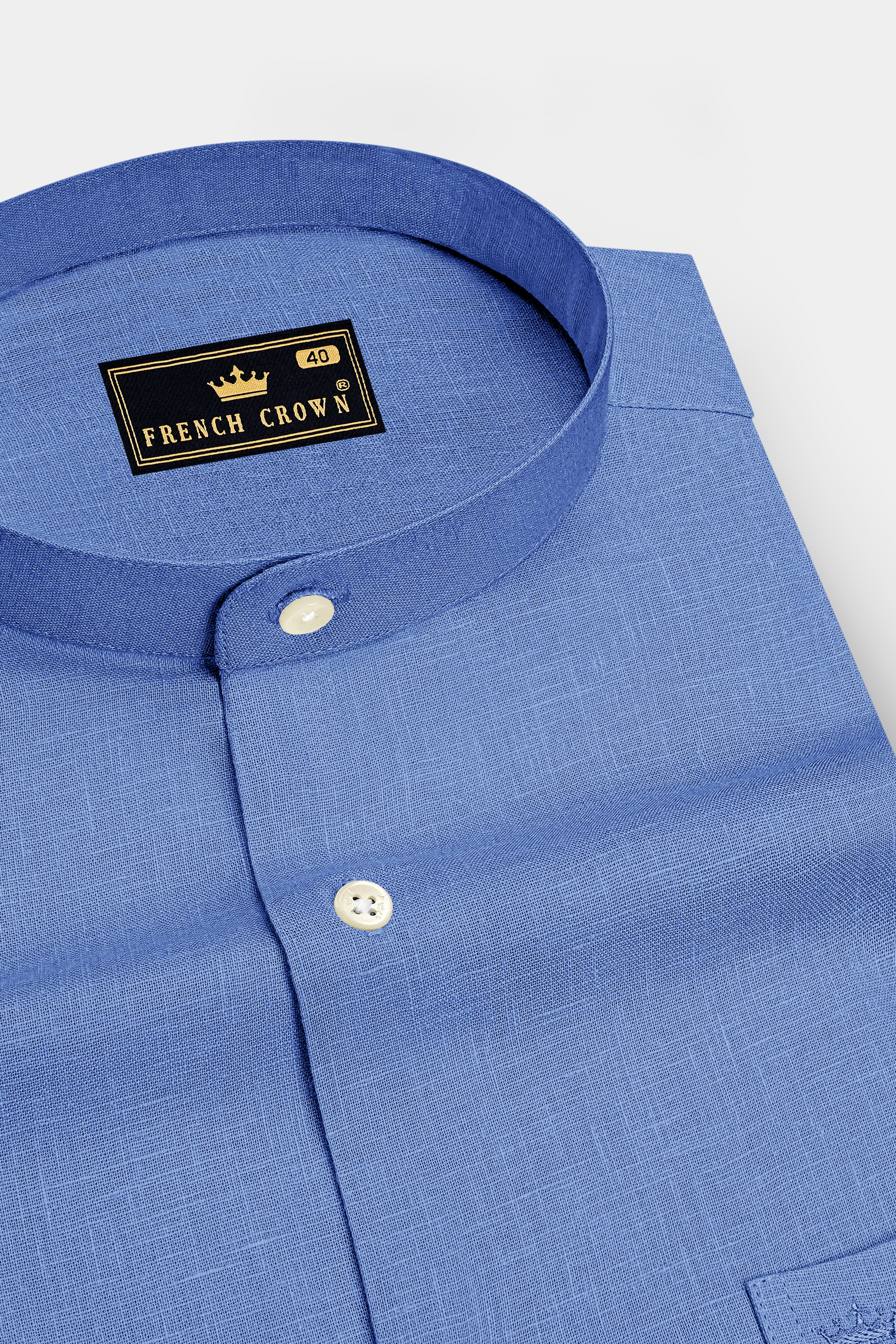 Lagoon-Glaucous Blue Luxurious Linen Mandarin Dress Shirt