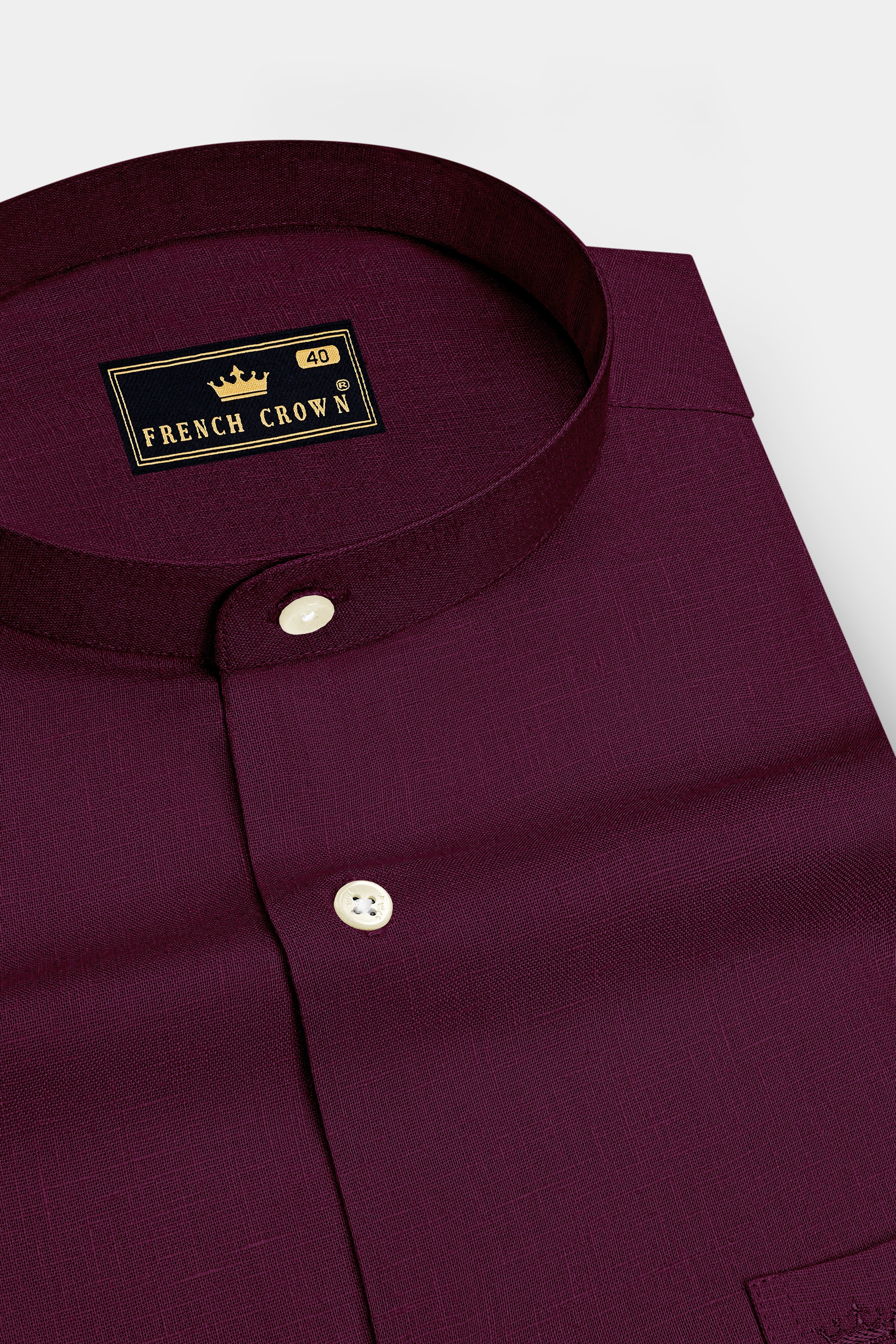 Heritage-English Walnut Maroon Luxurious Linen Mandarin Dress Shirt