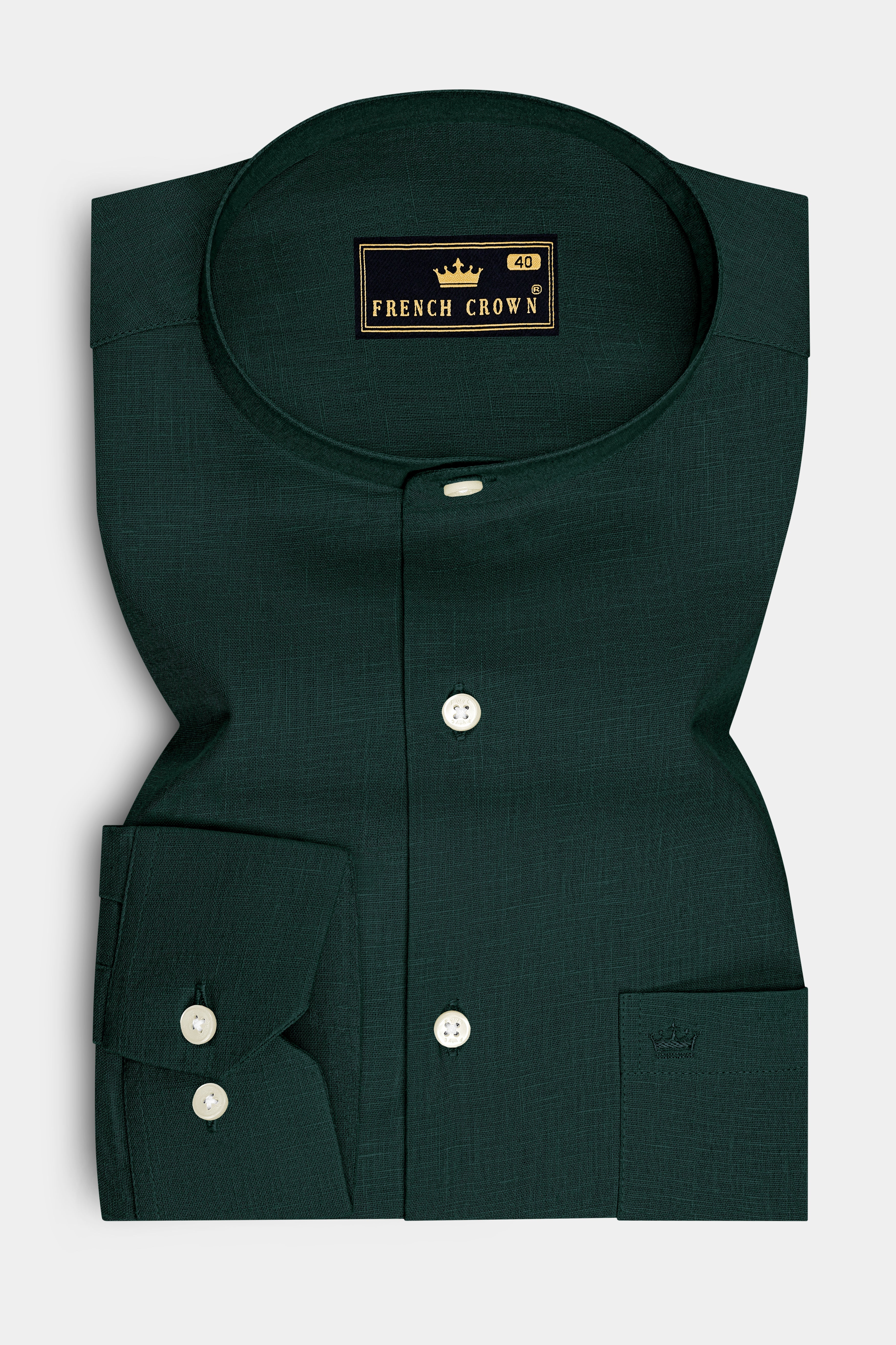Thrive-Phthalo Green Luxurious Linen Mandarin Dress Shirt
