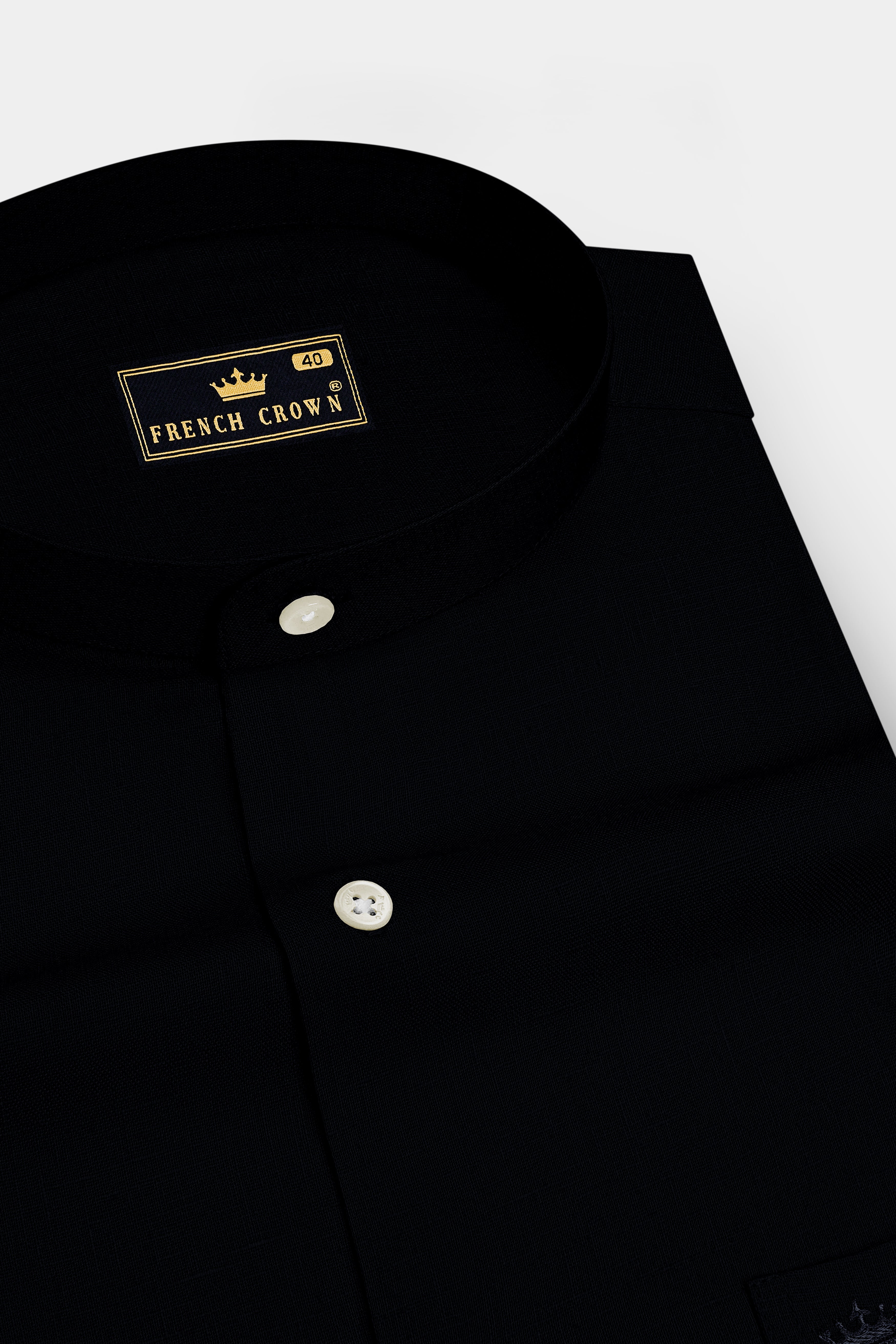 Vantor-Jade Black Luxurious Linen Mandarin Dress Shirt
