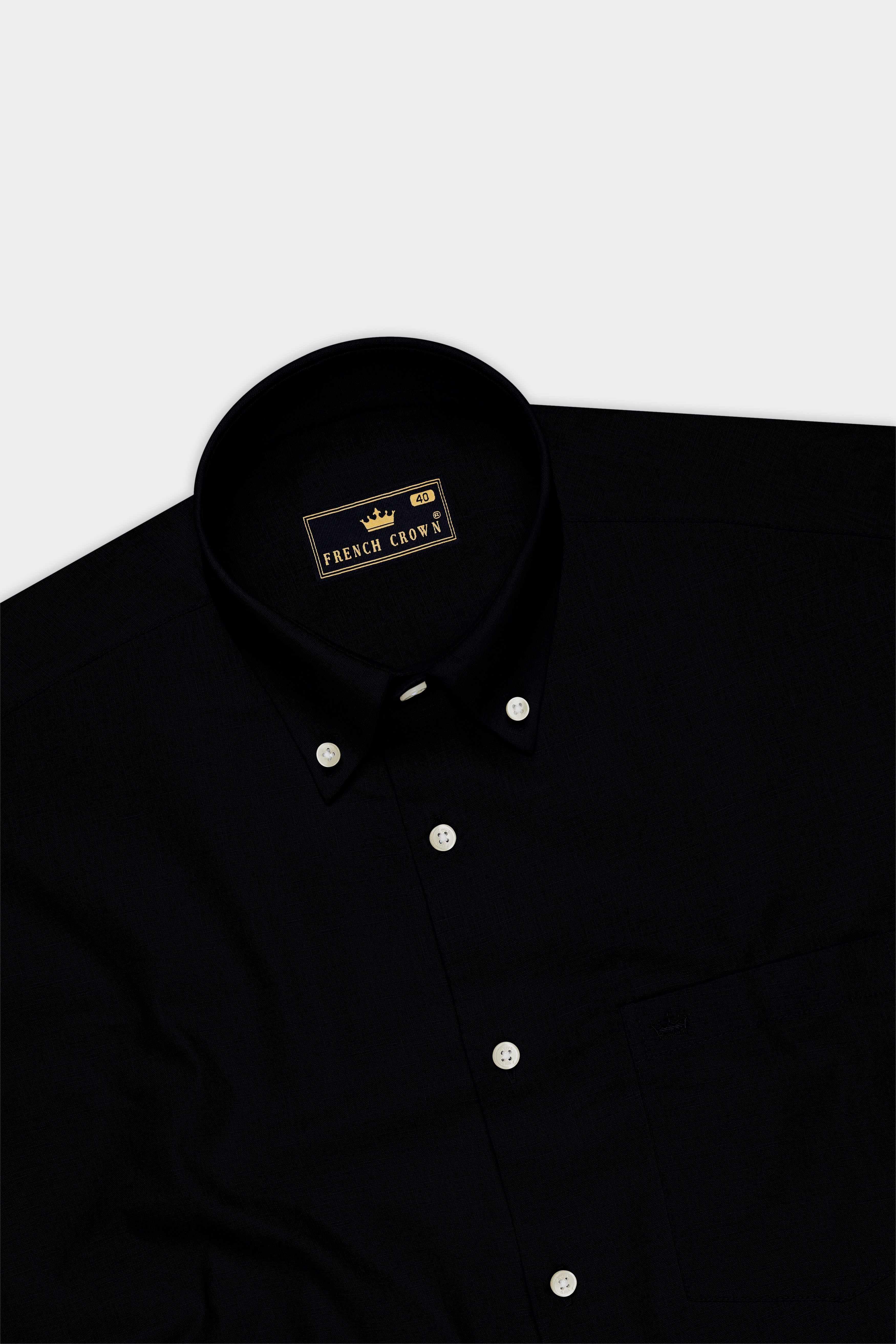 Vantor-Jade Black Luxurious Linen Button Down Dress Shirt