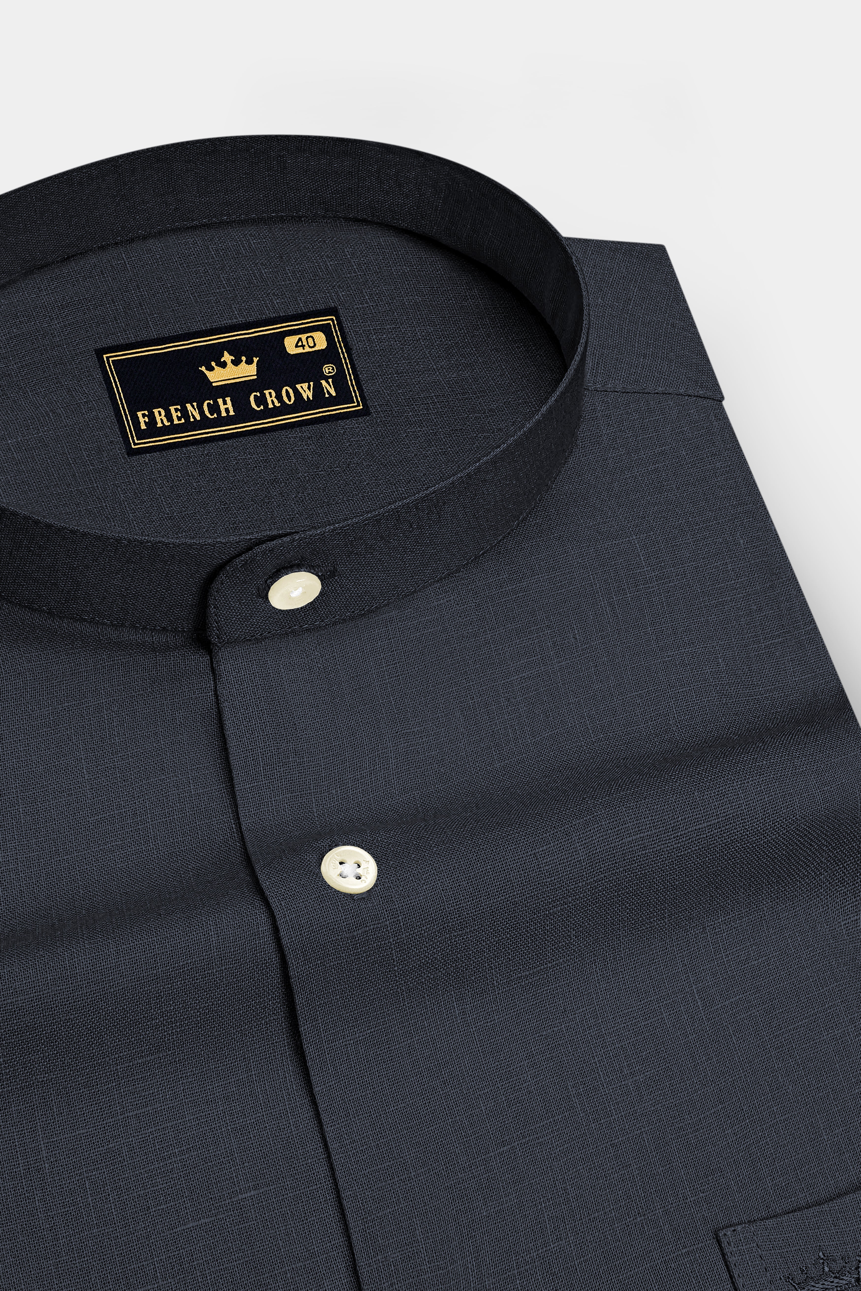 Obsidian-Charcoal Gray Luxurious Linen Mandarin Dress Shirt