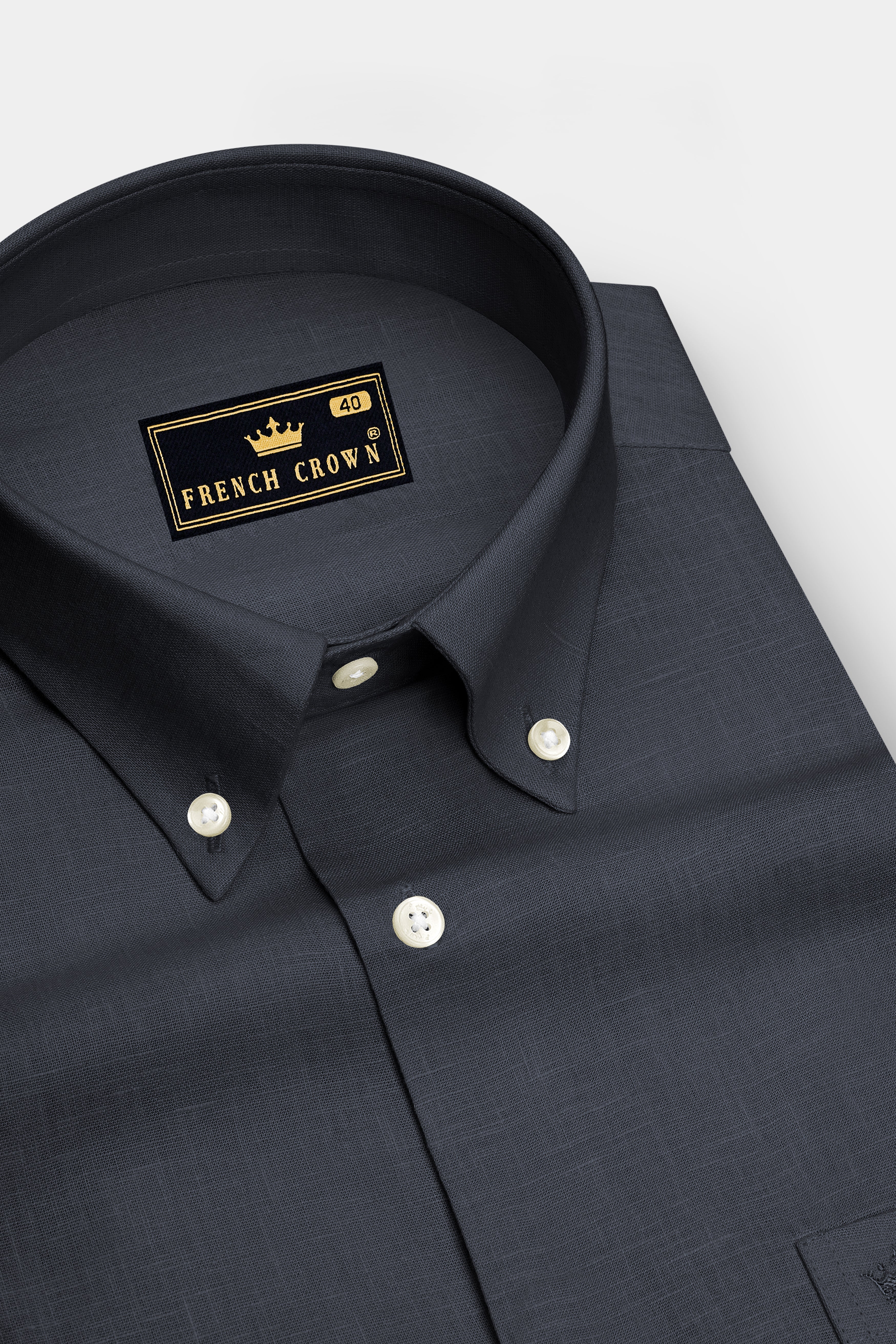 Obsidian-Charcoal Gray Luxurious Linen Button Down Dress Shirt