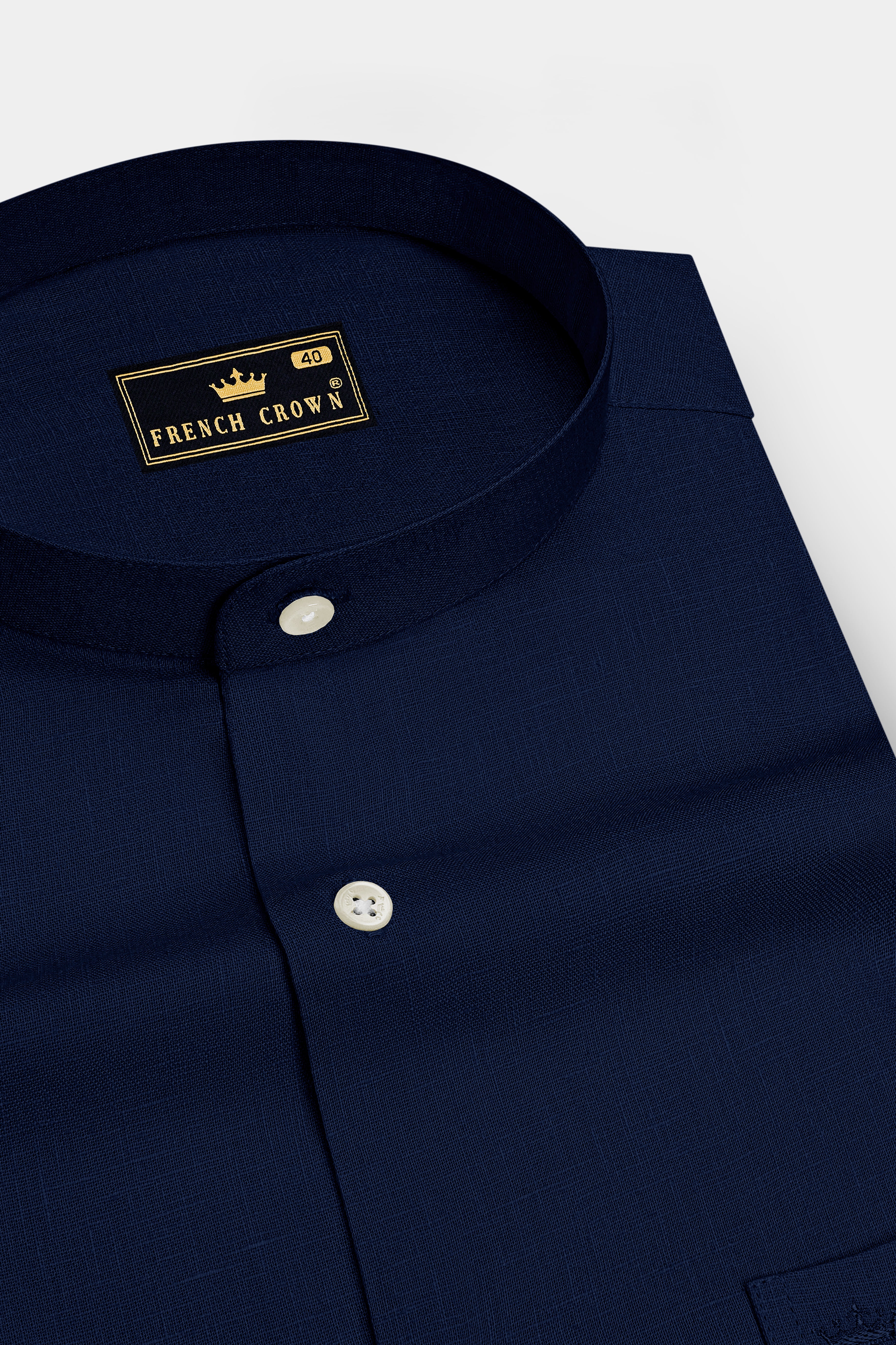 Cobalt-Midnight Blue Luxurious Linen Mandarin Dress Shirt