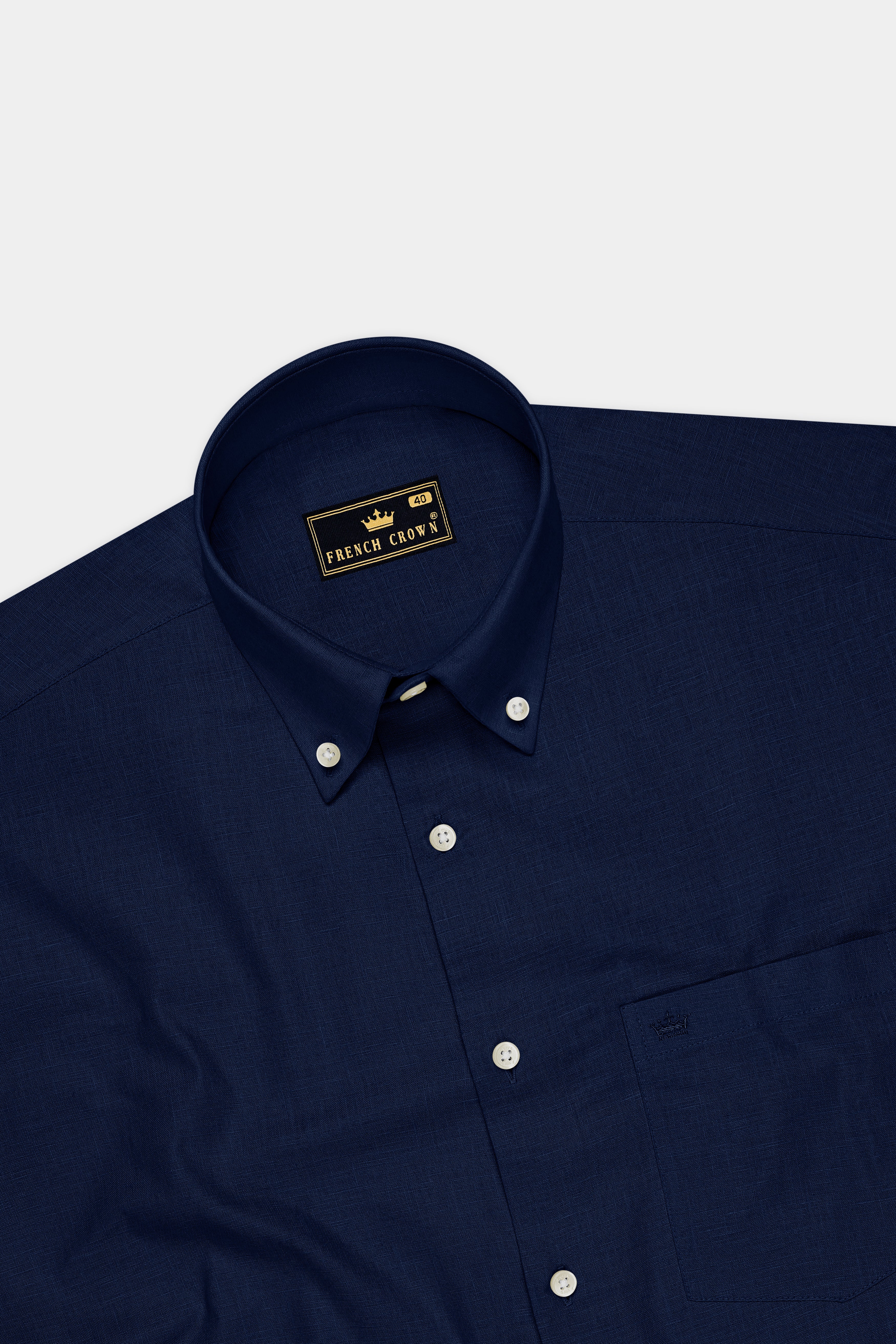 Cobalt-Midnight Blue Luxurious Linen Button Down Dress Shirt