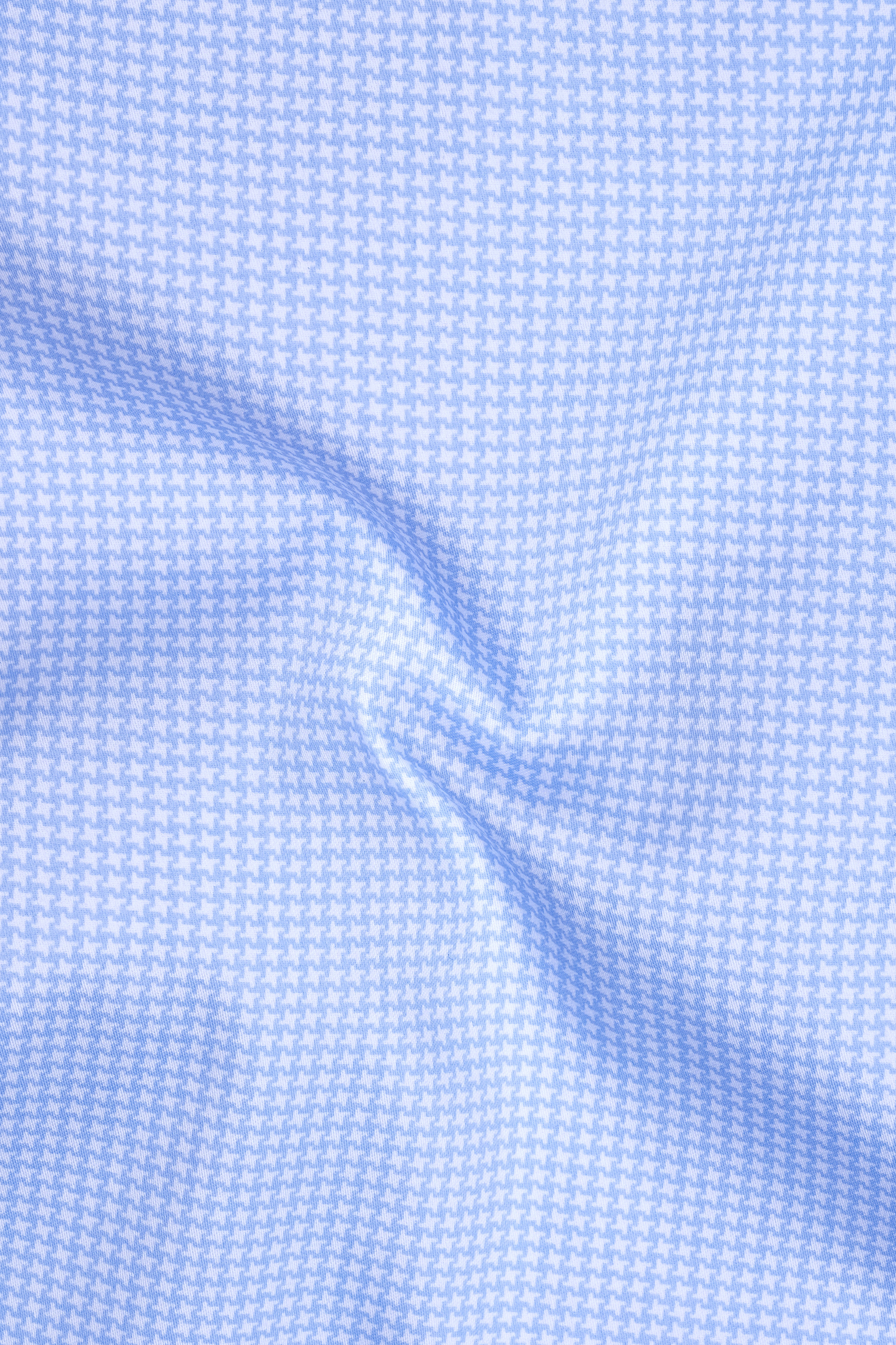 Vireo-Carolina Blue Houndstooth Printed Subtle Sheen Soft Premium Cotton Dress Shirt