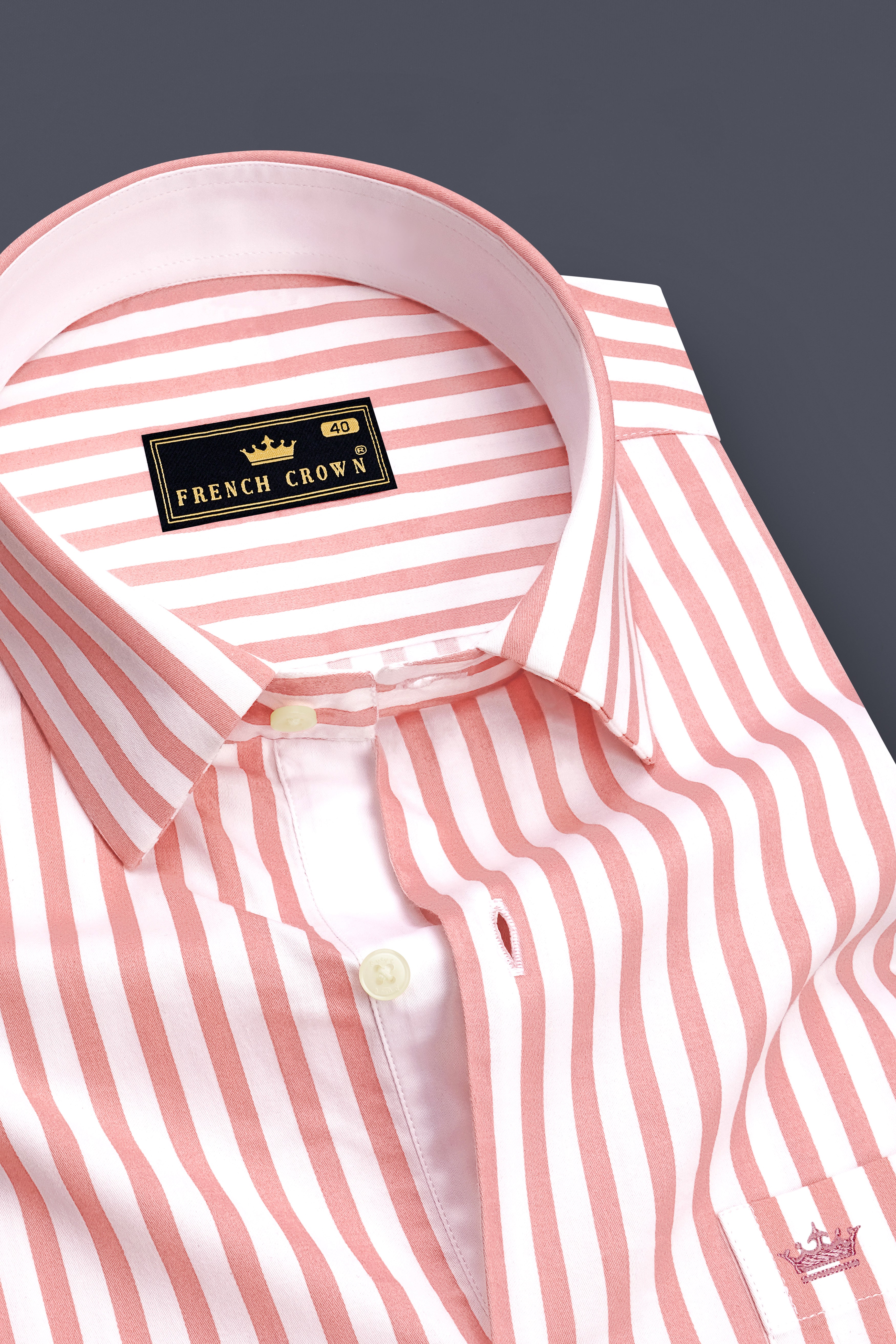 Blush-Sea Pink And Bright White Candy Striped Subtle Sheen Soft Premium Cotton Dress Shirt