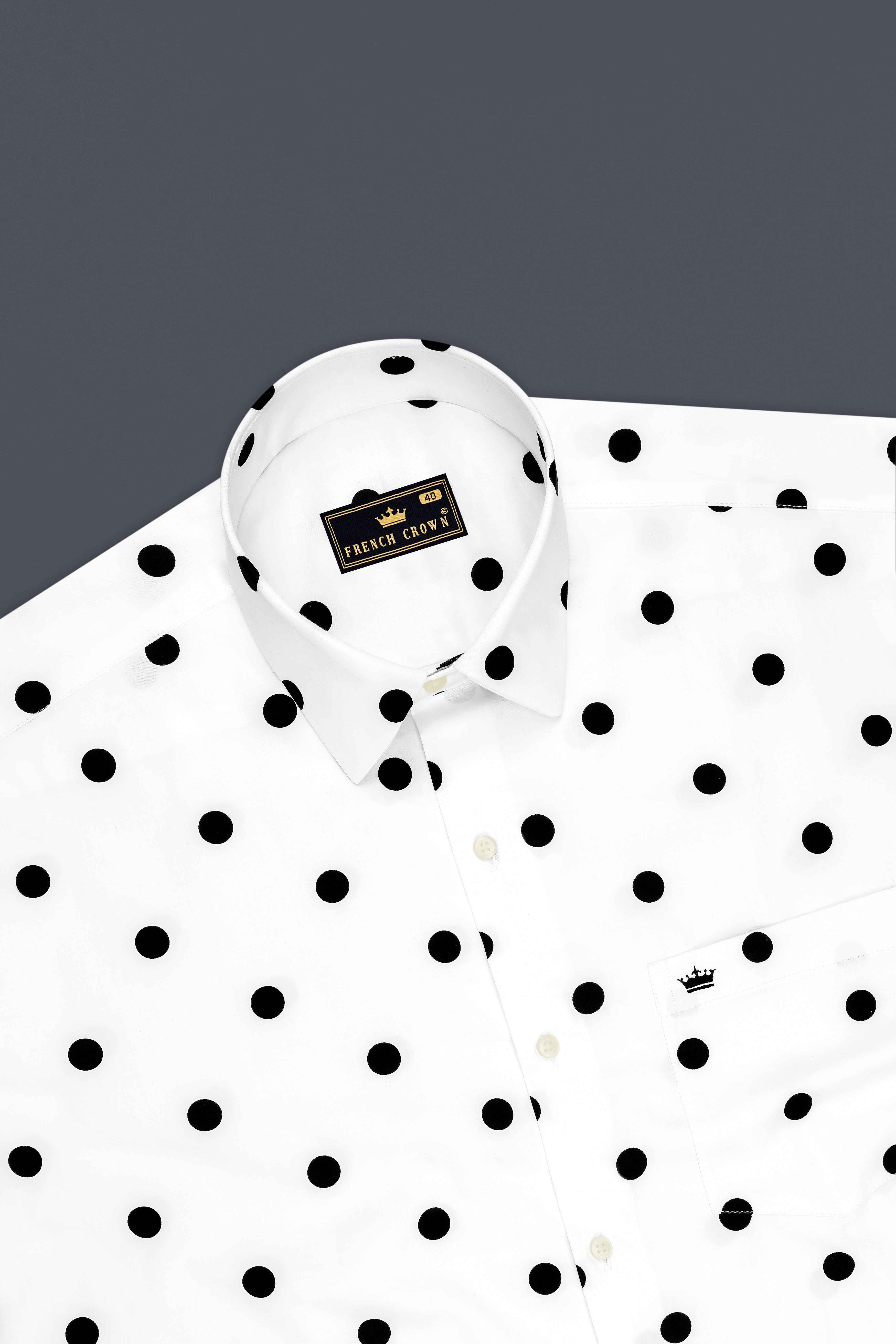 Dotique-Bright White Polka Dots Printed Subtle Sheen Soft Premium Cotton Dress Shirt