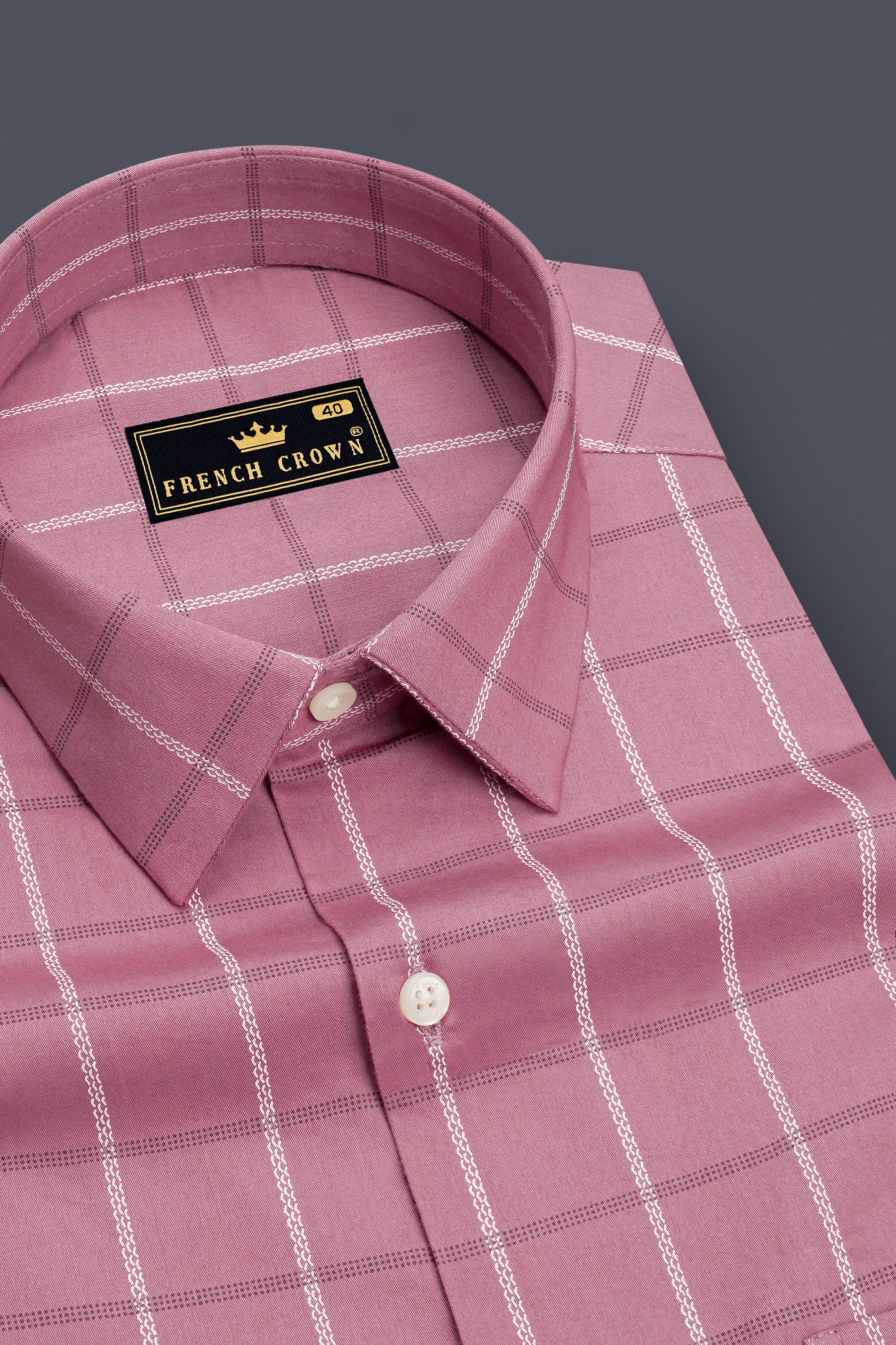 Roselle-Puce Pink Windowpane Subtle Sheen Soft Premium Cotton Dress Shirt