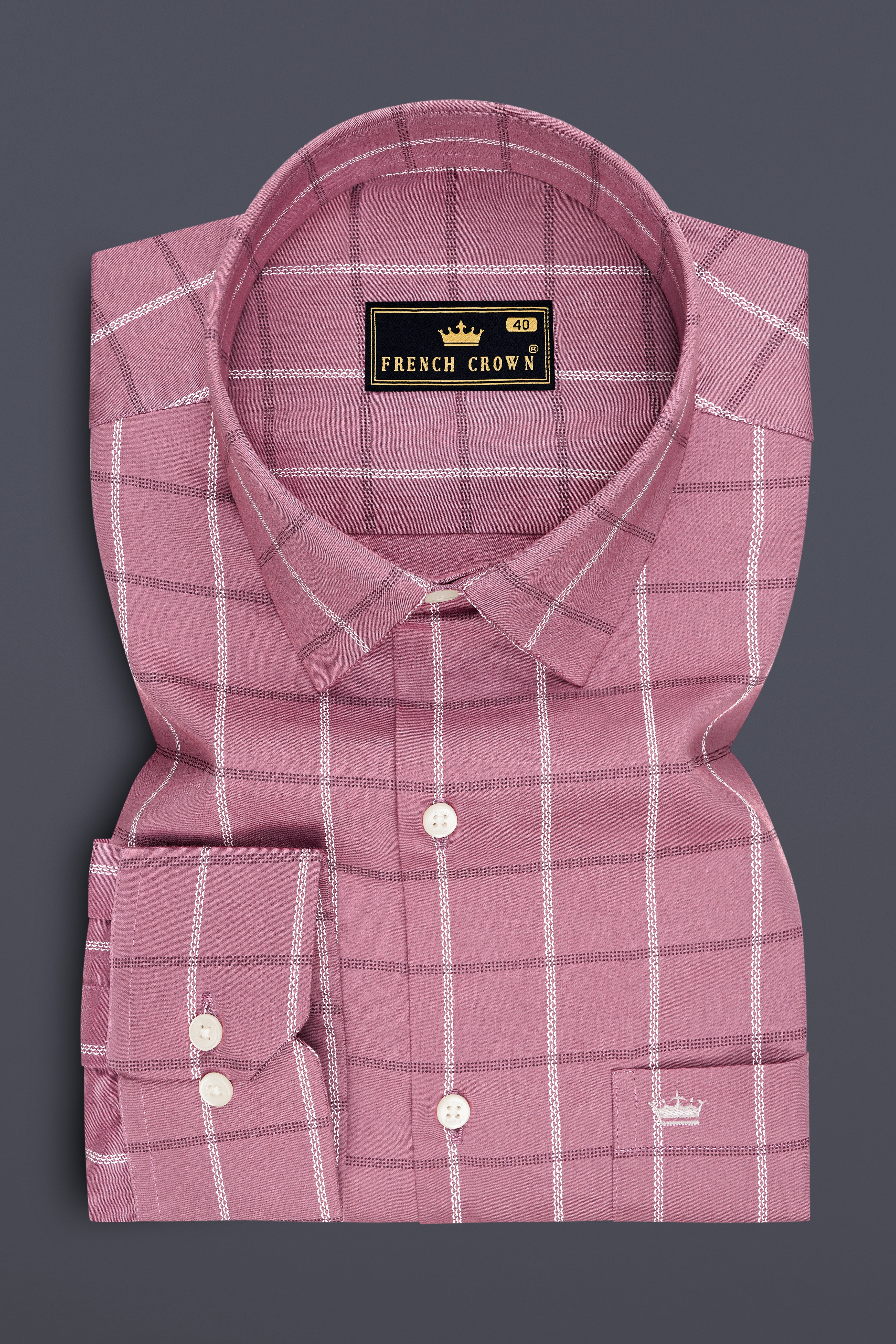 Roselle-Puce Pink Windowpane Subtle Sheen Soft Premium Cotton Dress Shirt
