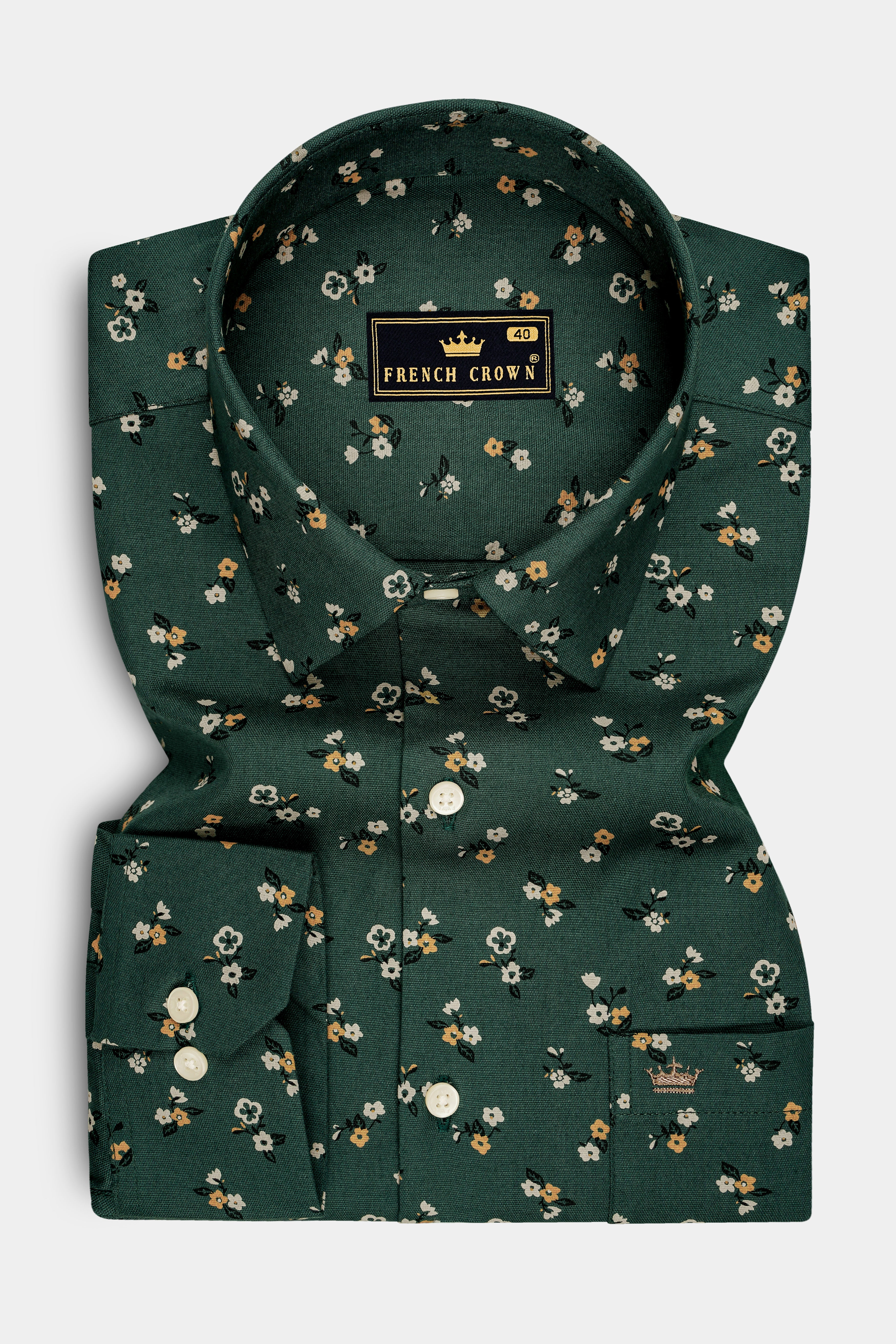 Botanica-Everglade Green Floral Printed Subtle Sheen Super Soft Premium Cotton Dress Shirt