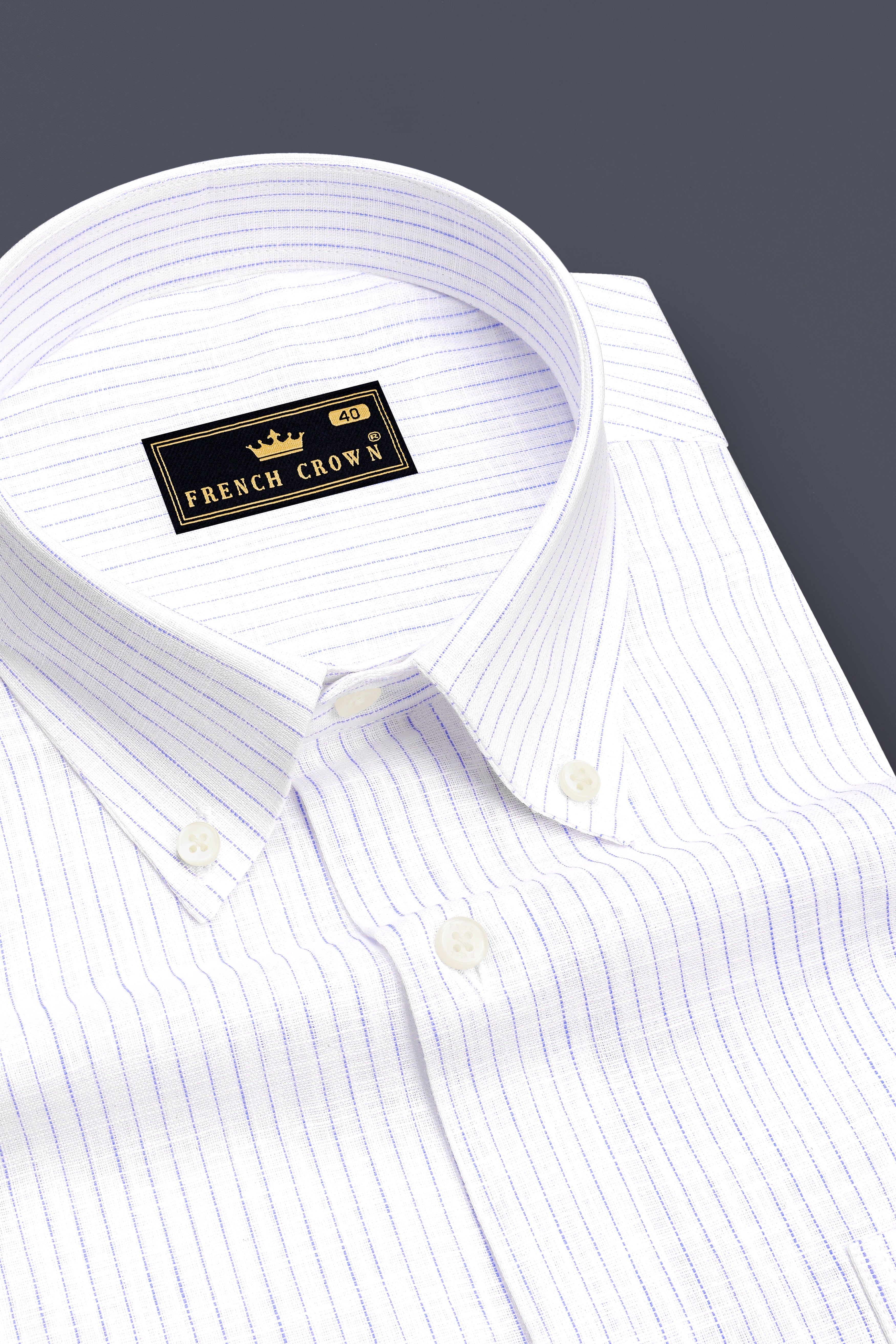 Sailor-Bright White And Portage Blue Pin Striped Luxurious Linen Button Down Dress Shirt