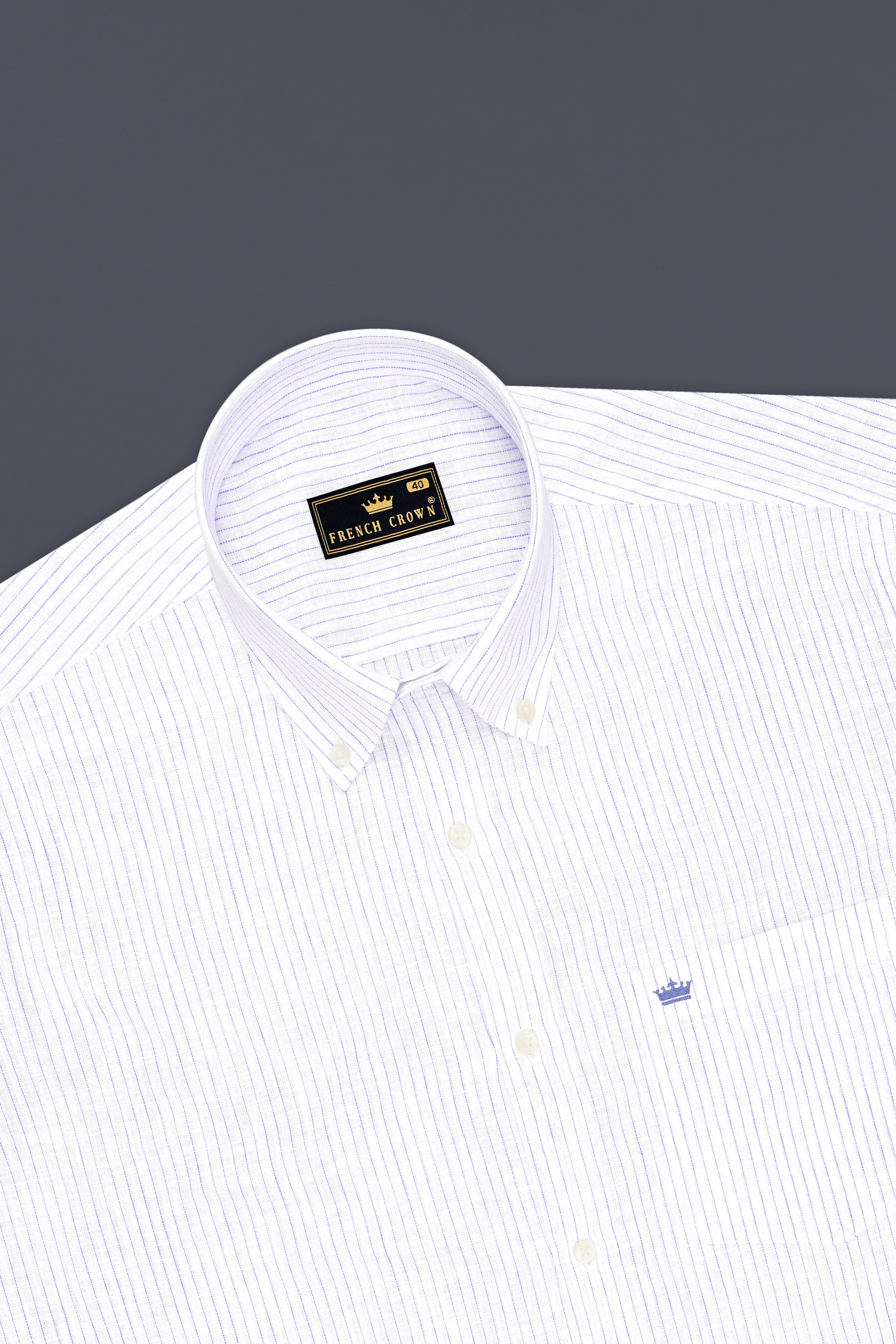 Sailor-Bright White And Portage Blue Pin Striped Luxurious Linen Button Down Dress Shirt