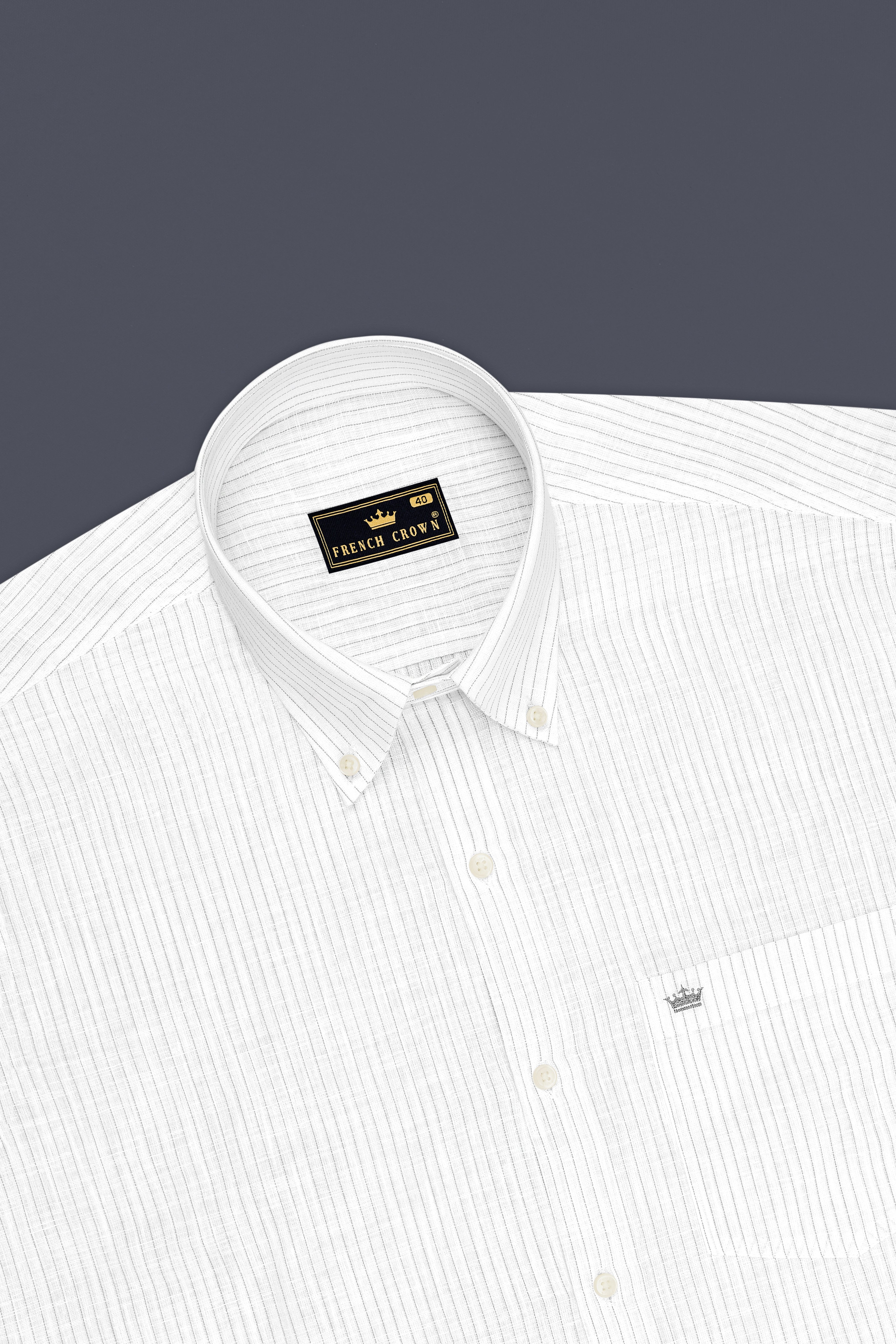 Poise-Bright White And Chalice Gray Pin Striped Luxurious Linen Button Down Dress Shirt