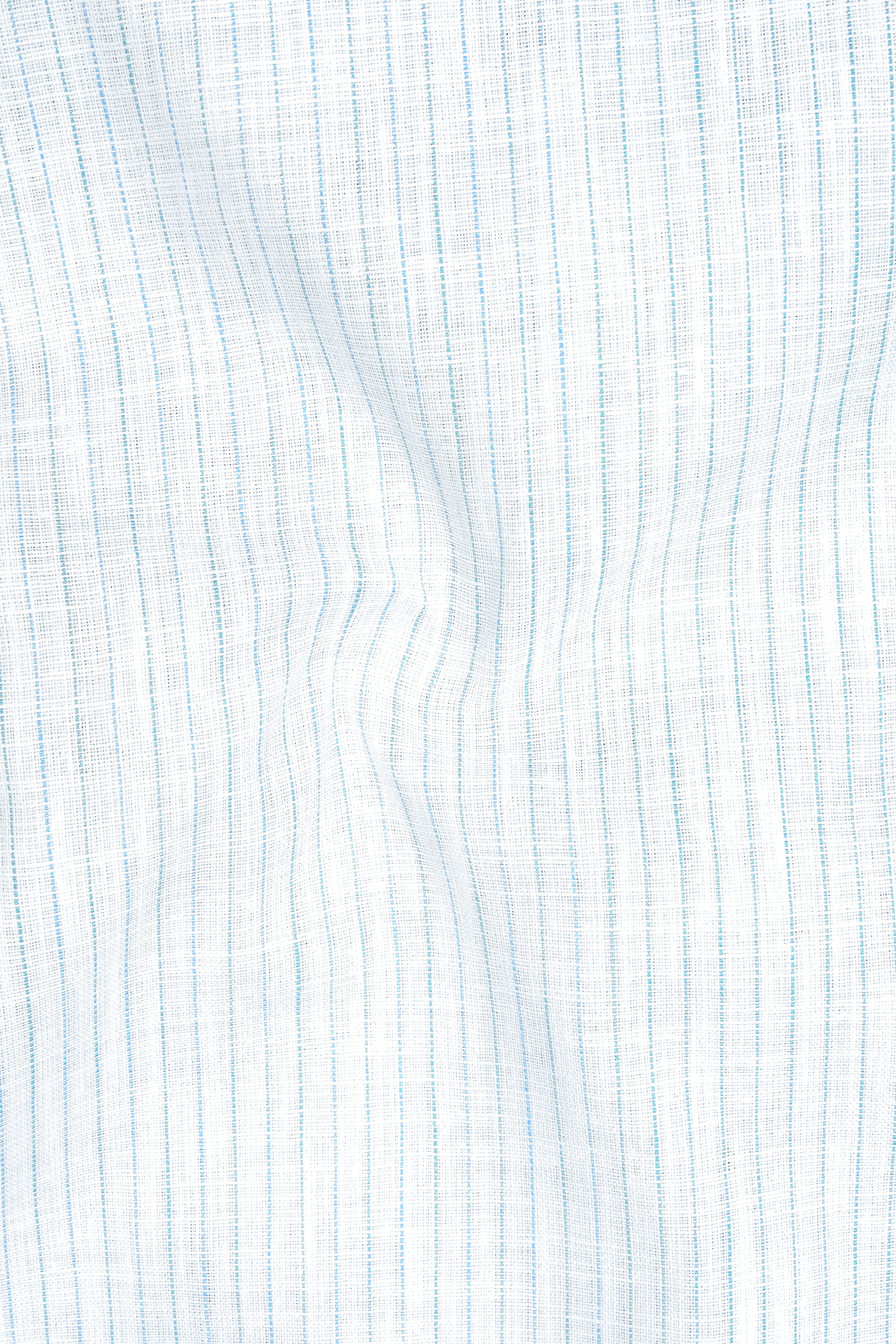 Marina-Bright White And Turquoise Blue Pin Striped Luxurious Linen Mandarin Casual Shirt