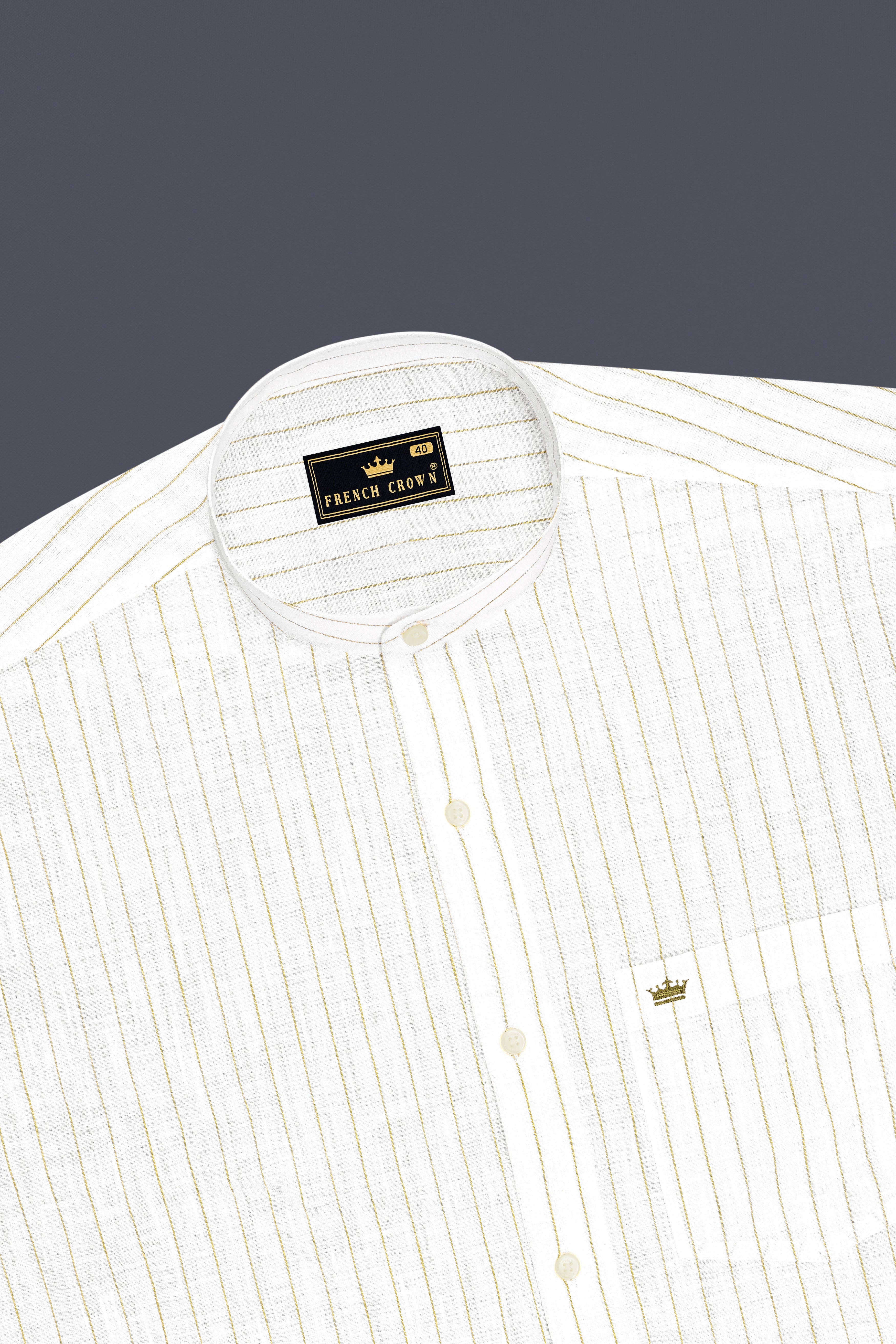 Marlow-Bright White And Sorrell Brown Pin Striped Luxurious Linen Mandarin Casual Shirt