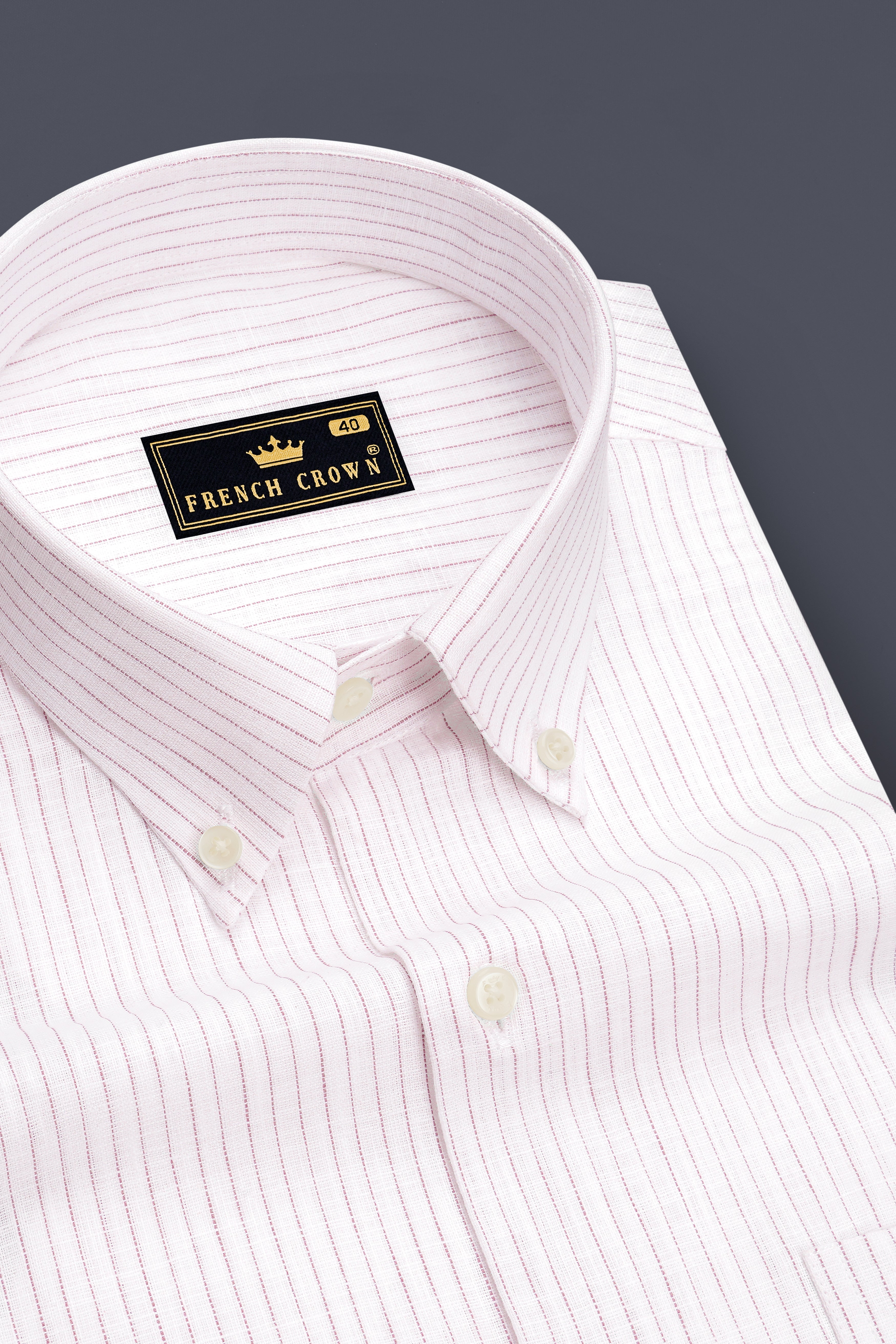 Zephyr-Bright White And Wisteria Pink Pin Striped Luxurious Linen Button Down Dress Shirt